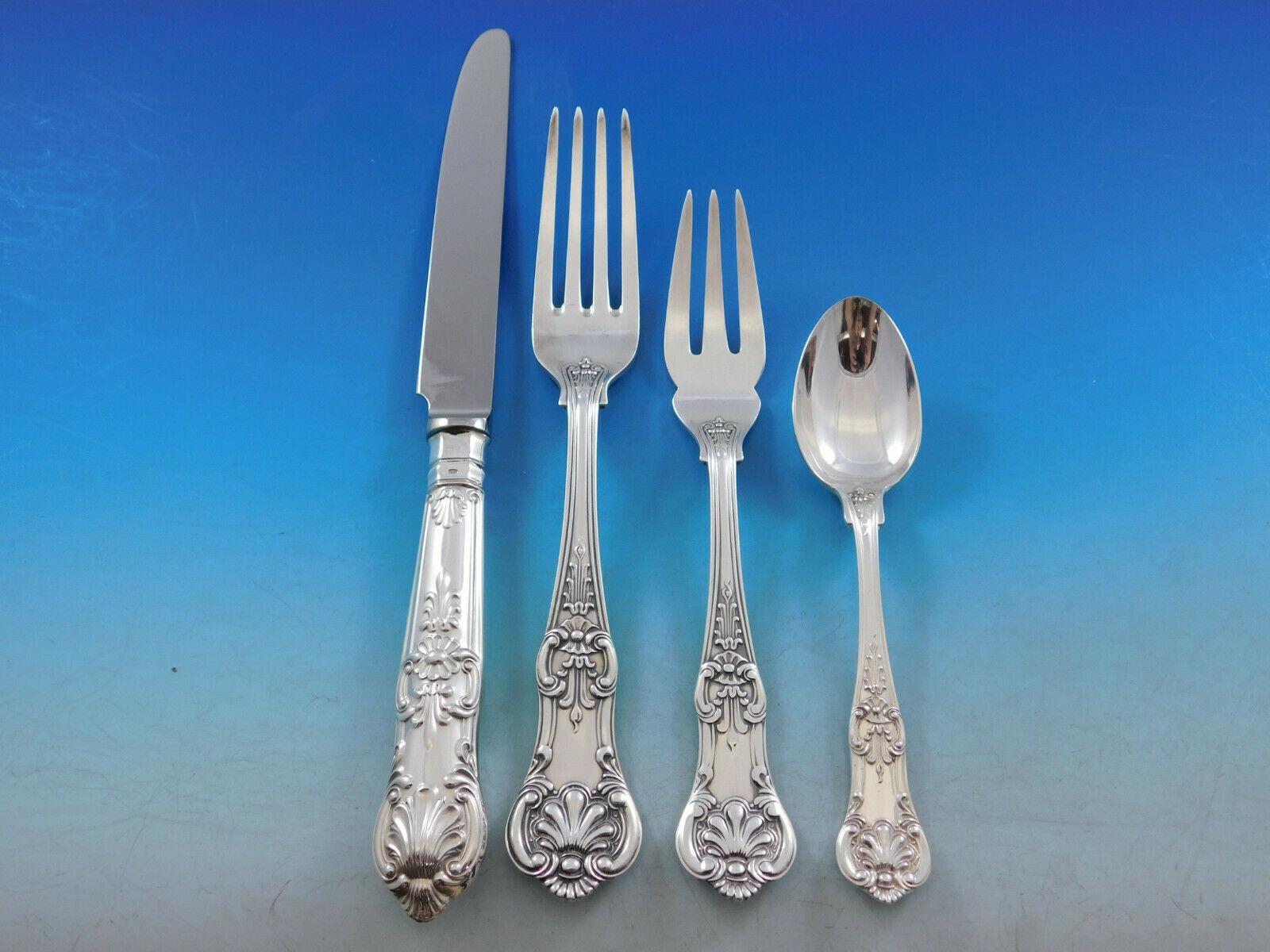 Italian Lorena by Cassetti Sterling Silver Dinner Flatware Set Service 63 Pieces, Italy