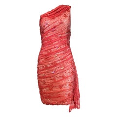 Lorena Sarbu Koralle Verschönertes Ein-Schulter-Minikleid, 2010s