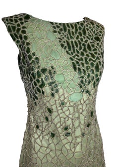Lorena Sarbu Green Leather and Silk Beaded Mini Dress