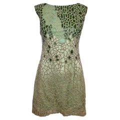 Lorena Sarbu Green Leather and Silk Beaded Mini Dress