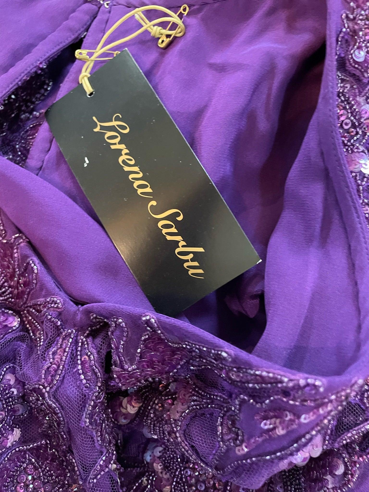 Women's Lorena Sarbu Purple Silk Caftan w/Sequins and Beading For Sale