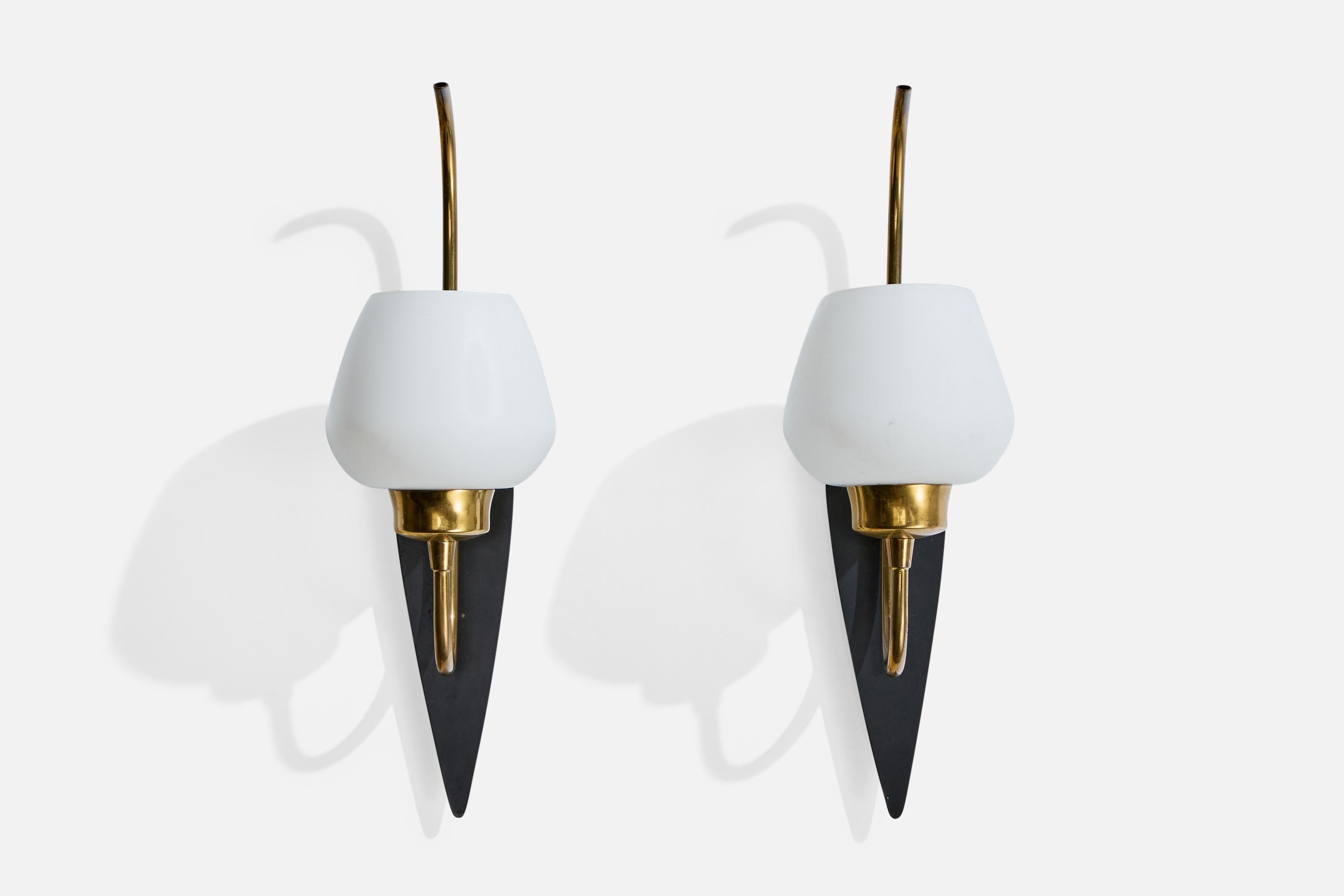 Mid-Century Modern Lorentzons, appliques, laiton, métal, verre, Norvège, années 1950 en vente