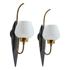 Lorentzons, Wall Lights, Brass, Metal, Glass, Norway, 1950s