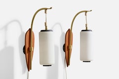 Lorentzons, Wall Lights, Brass, Teak, Glass, Sweden, 1950s