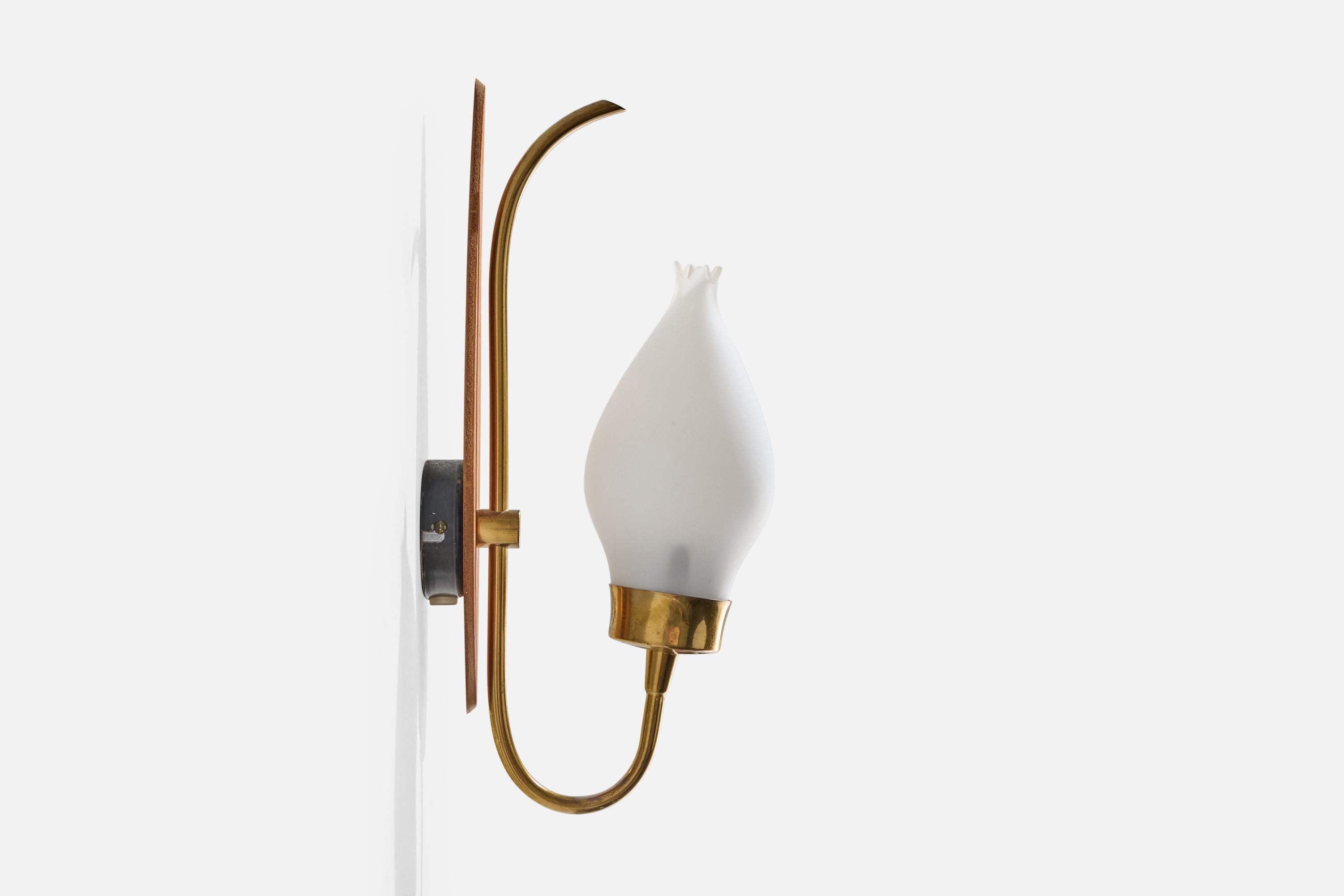 Lorentzons, Wall Lights, Brass, Teak, Glass, Sweden, 1950s In Good Condition For Sale In High Point, NC