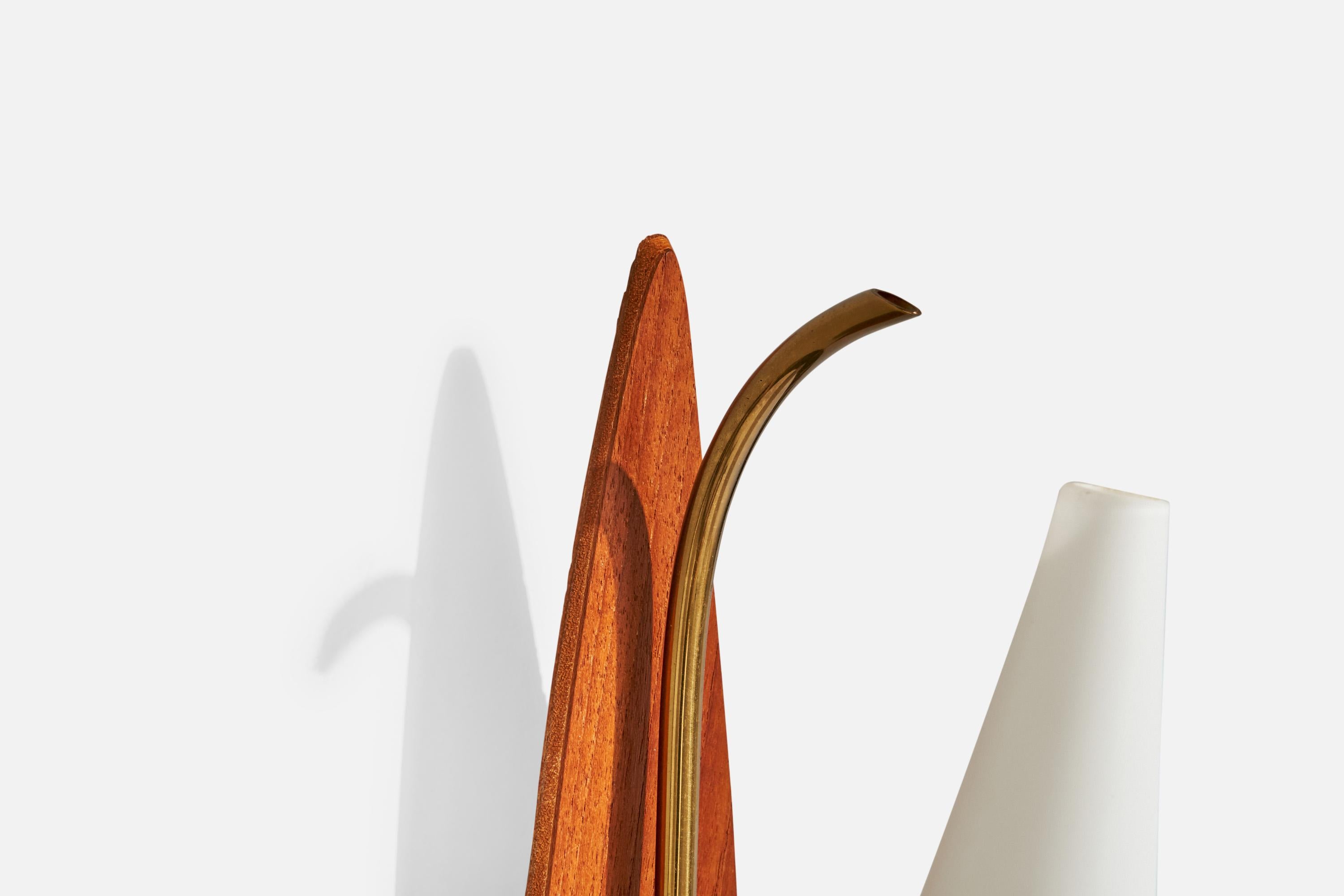 Lorentzons, Wall Lights, Brass, Teak, Glass, Sweden, 1950s For Sale 1