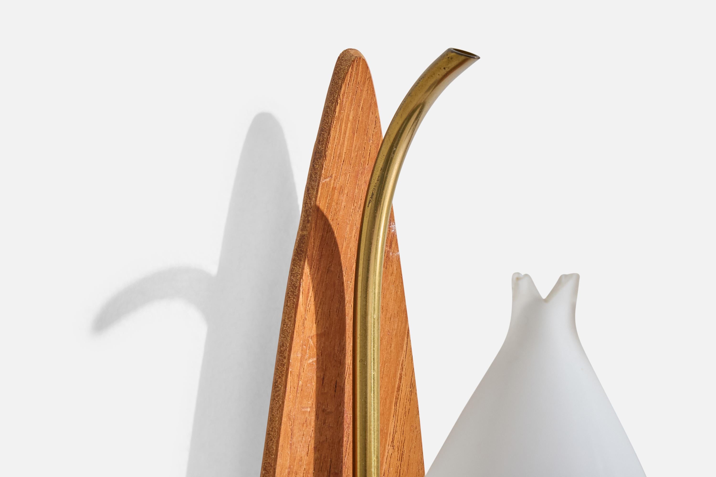 Mid-20th Century Lorentzons, Wall Lights, Brass, Teak, Glass, Sweden, 1950s For Sale