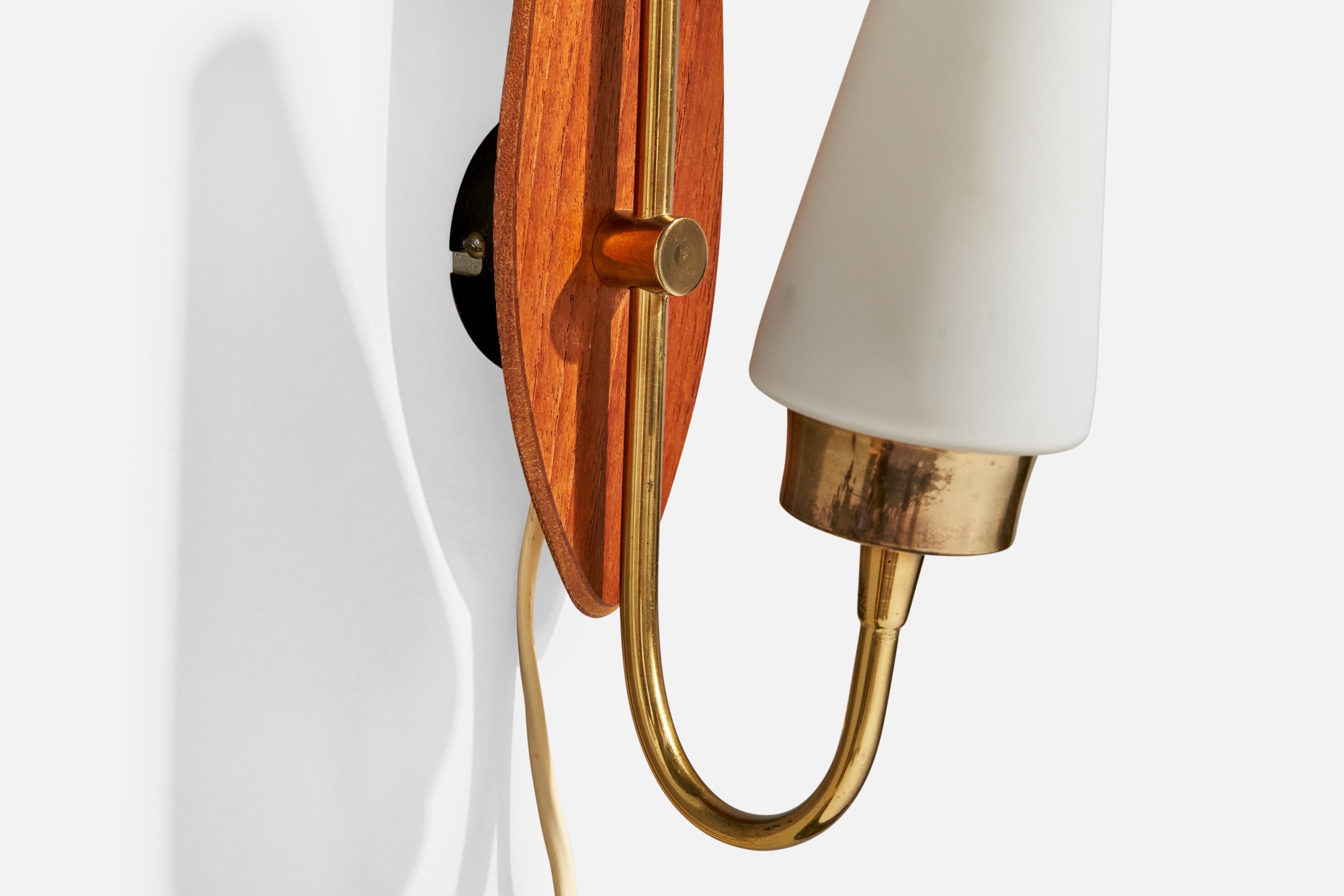 Lorentzons, Wall Lights, Brass, Teak, Glass, Sweden, 1950s For Sale 2