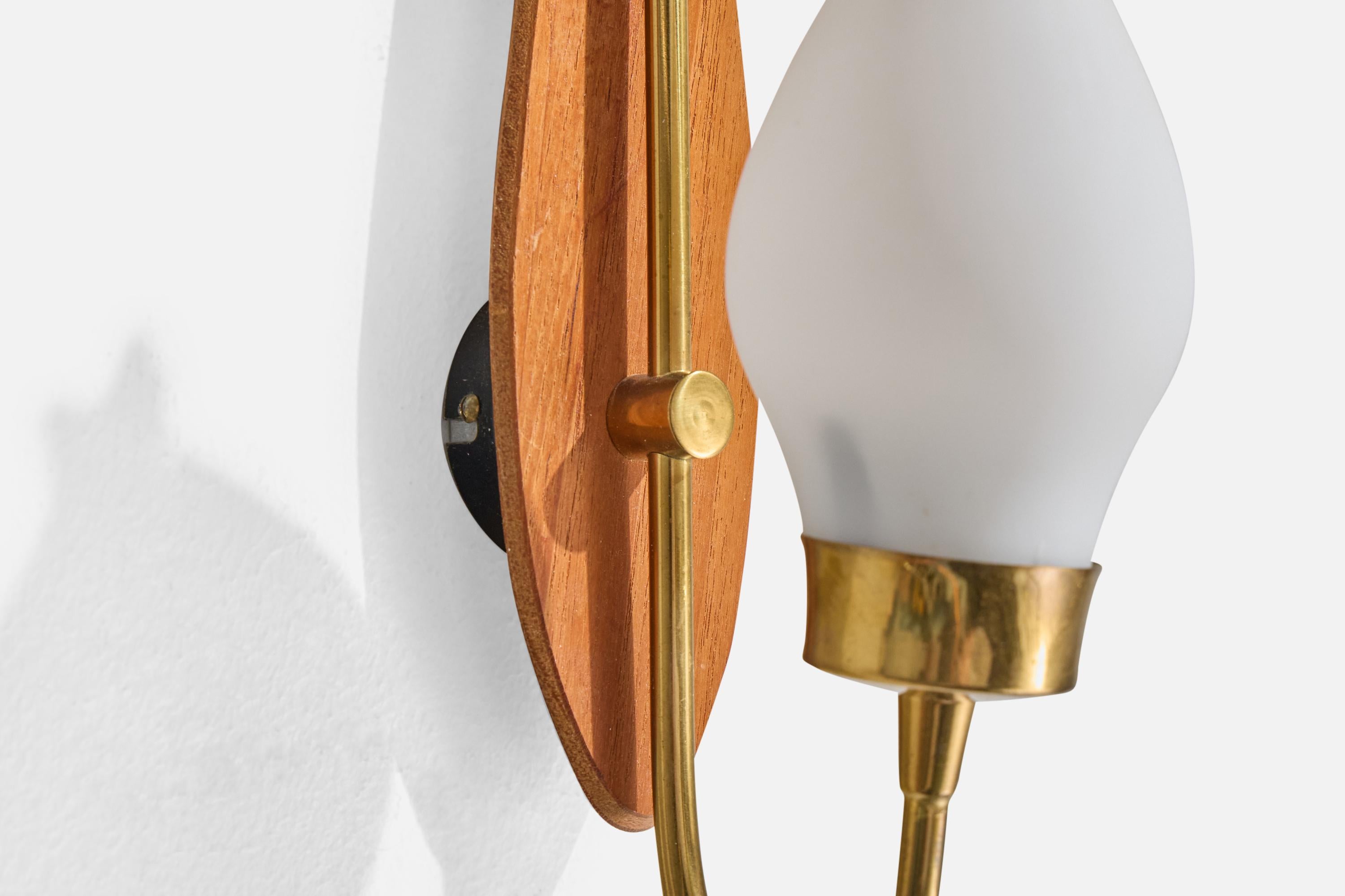 Lorentzons, Wall Lights, Brass, Teak, Glass, Sweden, 1950s For Sale 1
