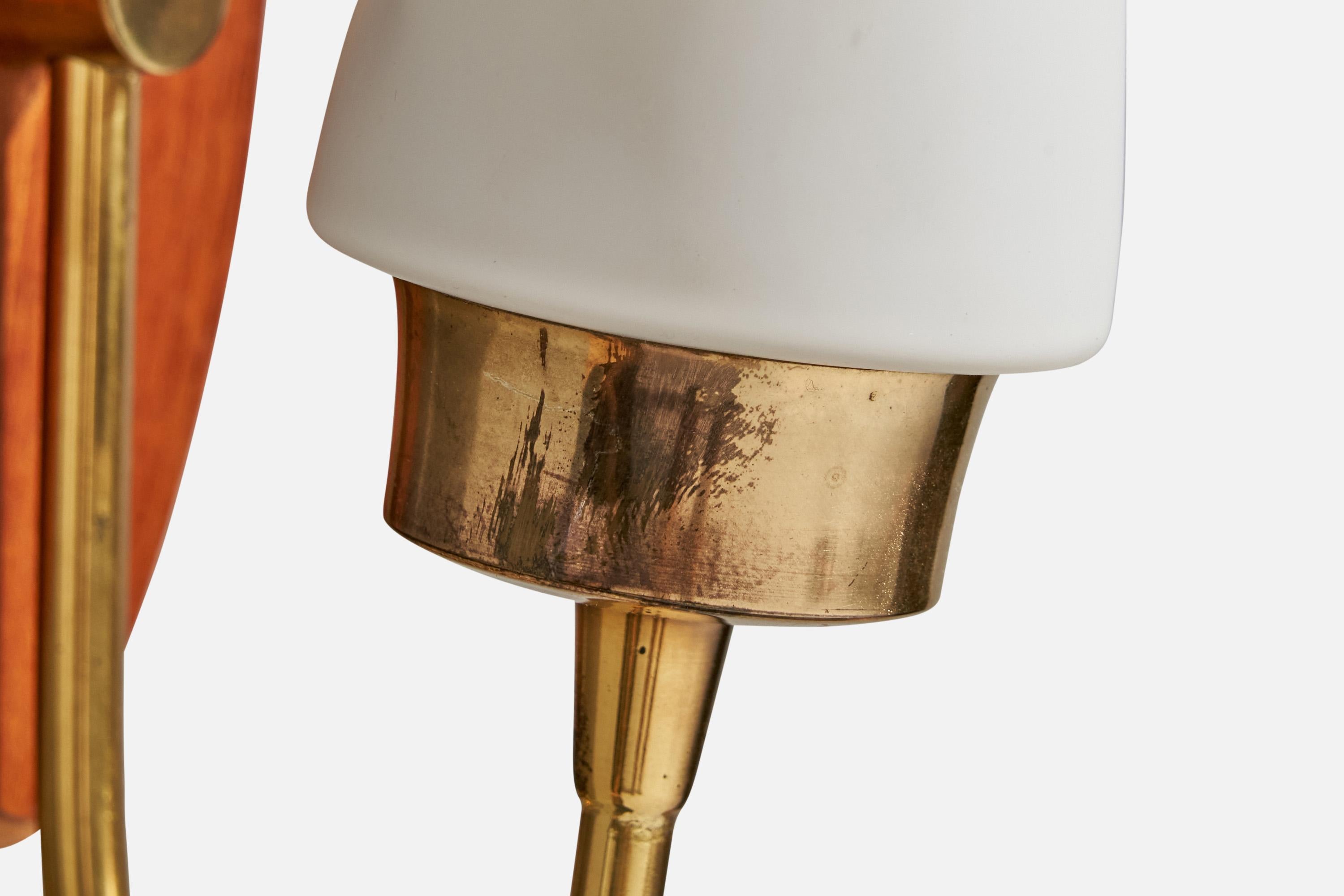 Lorentzons, Wall Lights, Brass, Teak, Glass, Sweden, 1950s For Sale 3