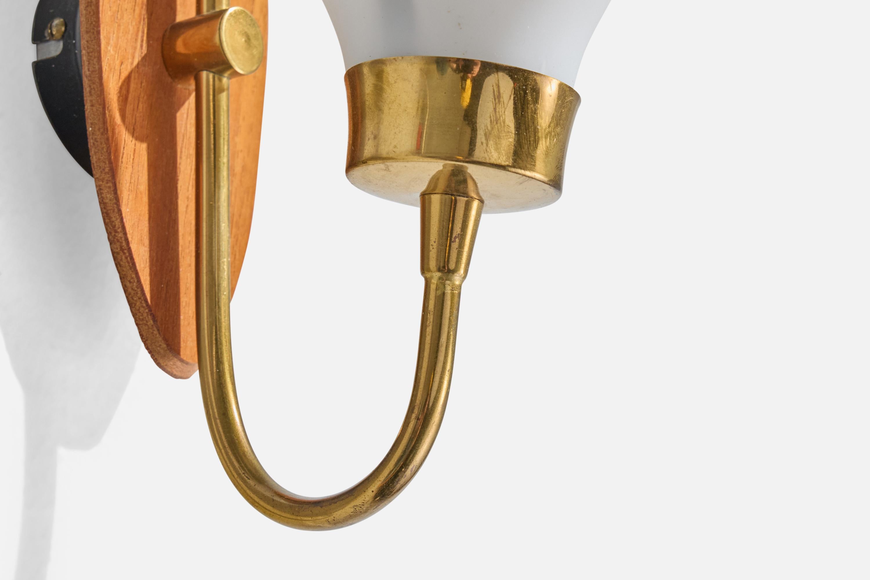 Lorentzons, Wall Lights, Brass, Teak, Glass, Sweden, 1950s For Sale 2