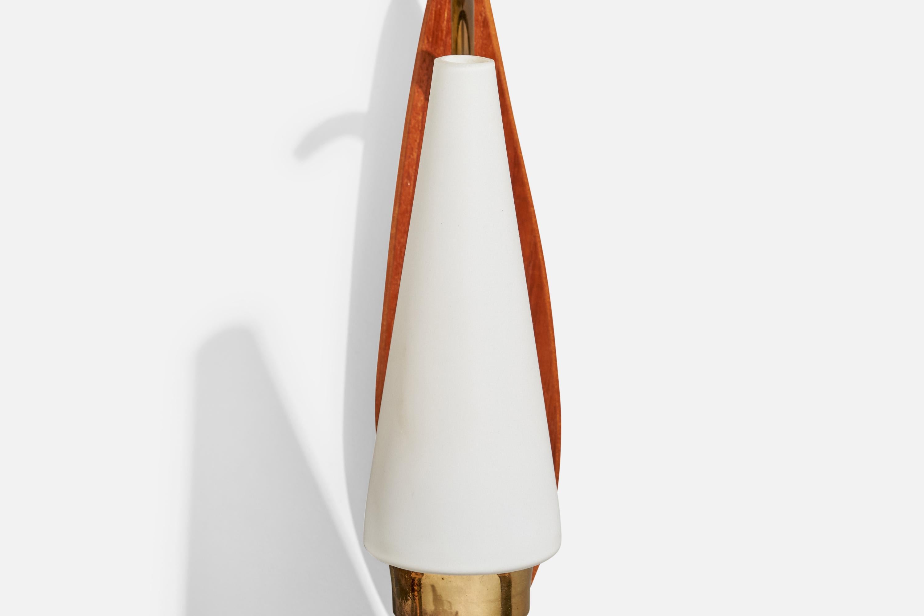 Lorentzons, Wall Lights, Brass, Teak, Glass, Sweden, 1950s For Sale 4