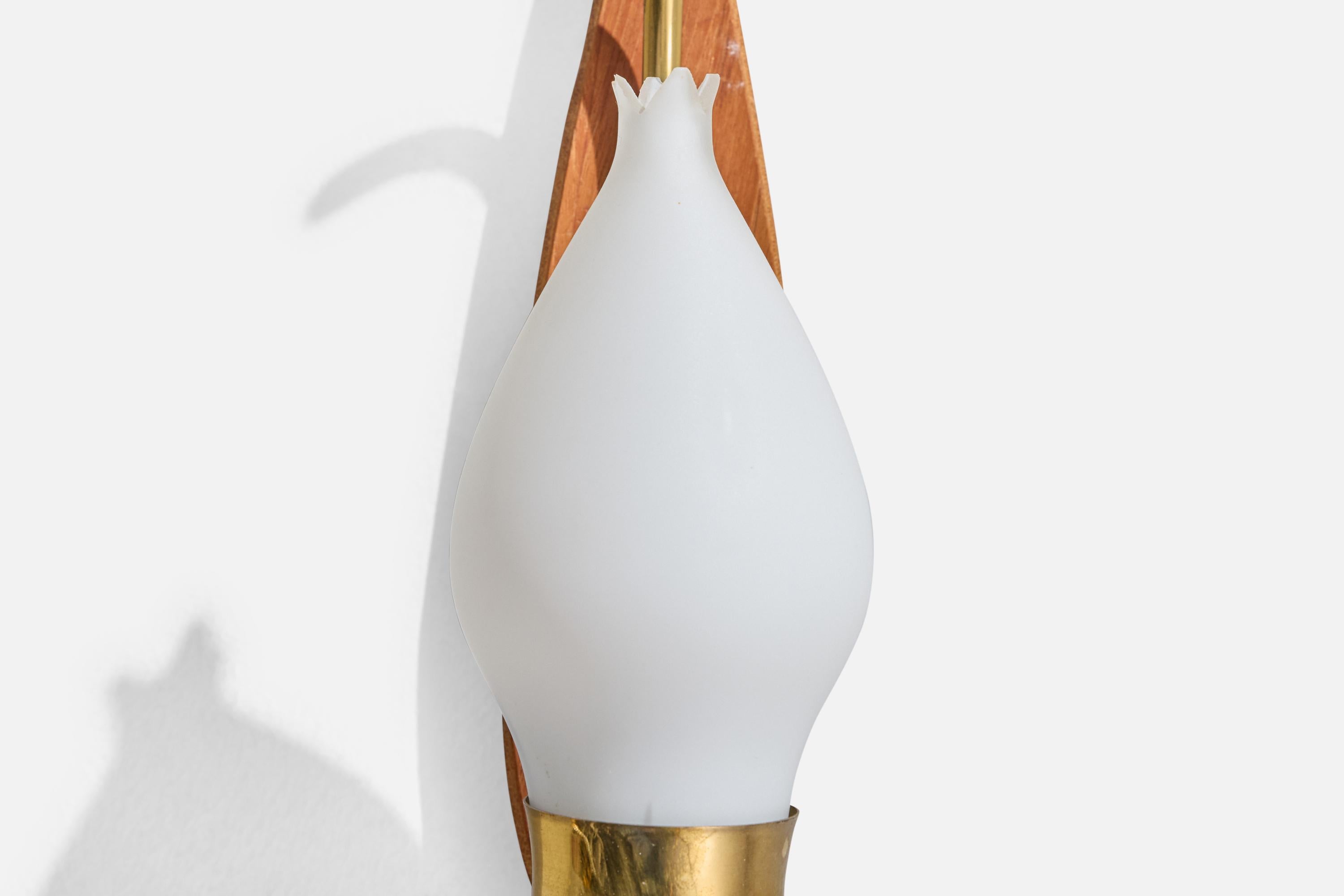 Lorentzons, Wall Lights, Brass, Teak, Glass, Sweden, 1950s For Sale 3
