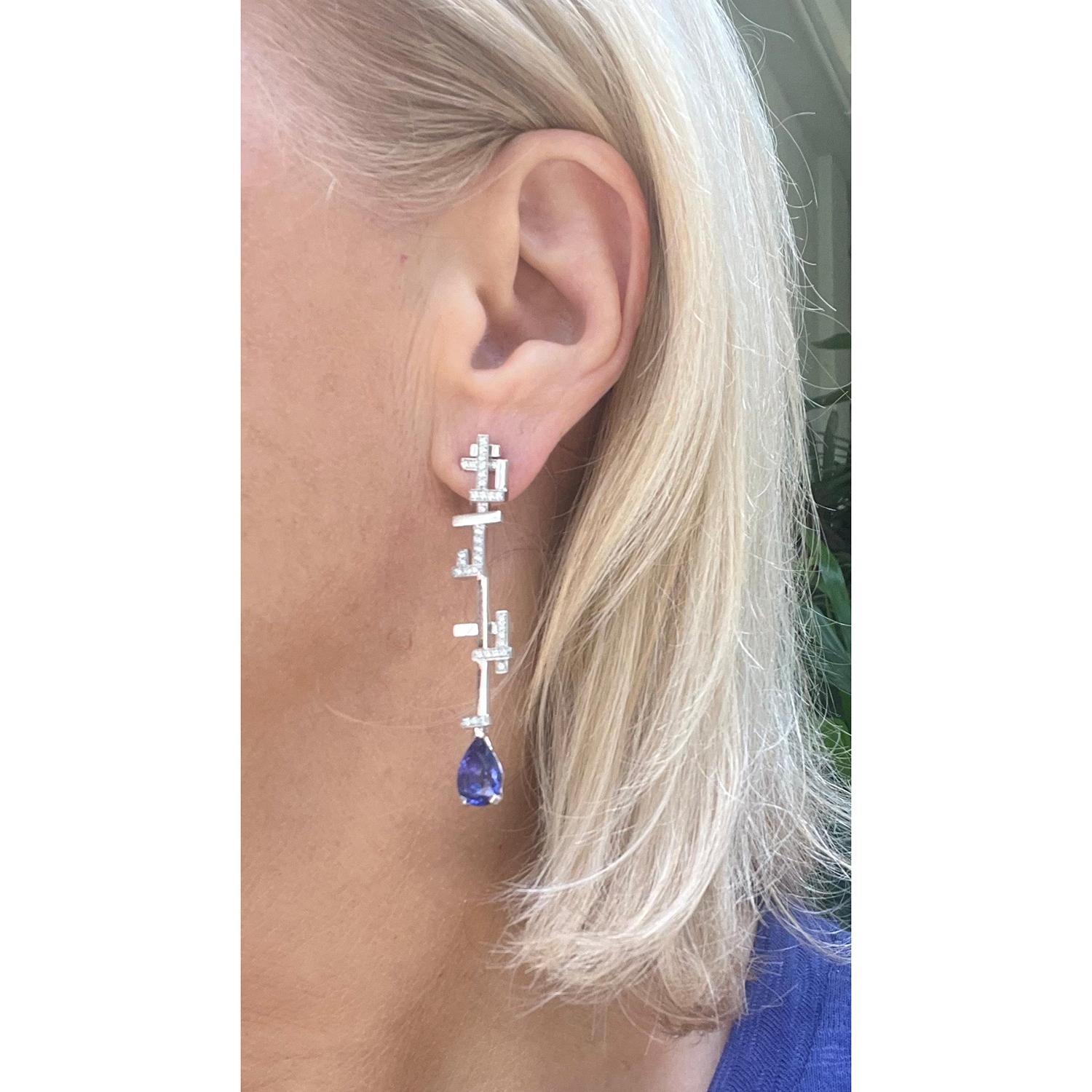 Lorenz Baumer Boucles d'oreilles Tetris en or blanc 18 carats diamant Tanzanite en vente 5