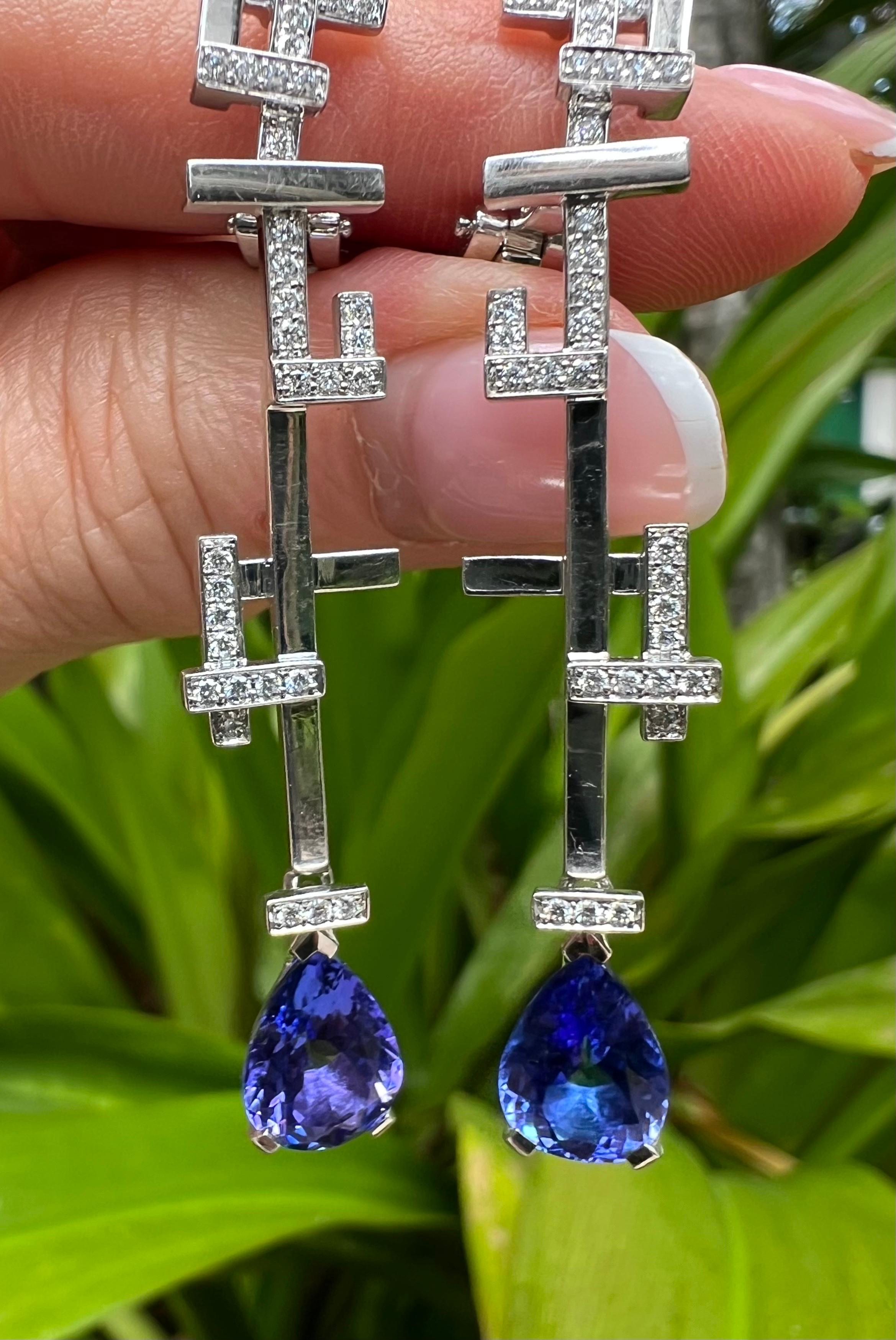 Lorenz Baumer Boucles d'oreilles Tetris en or blanc 18 carats diamant Tanzanite en vente 6