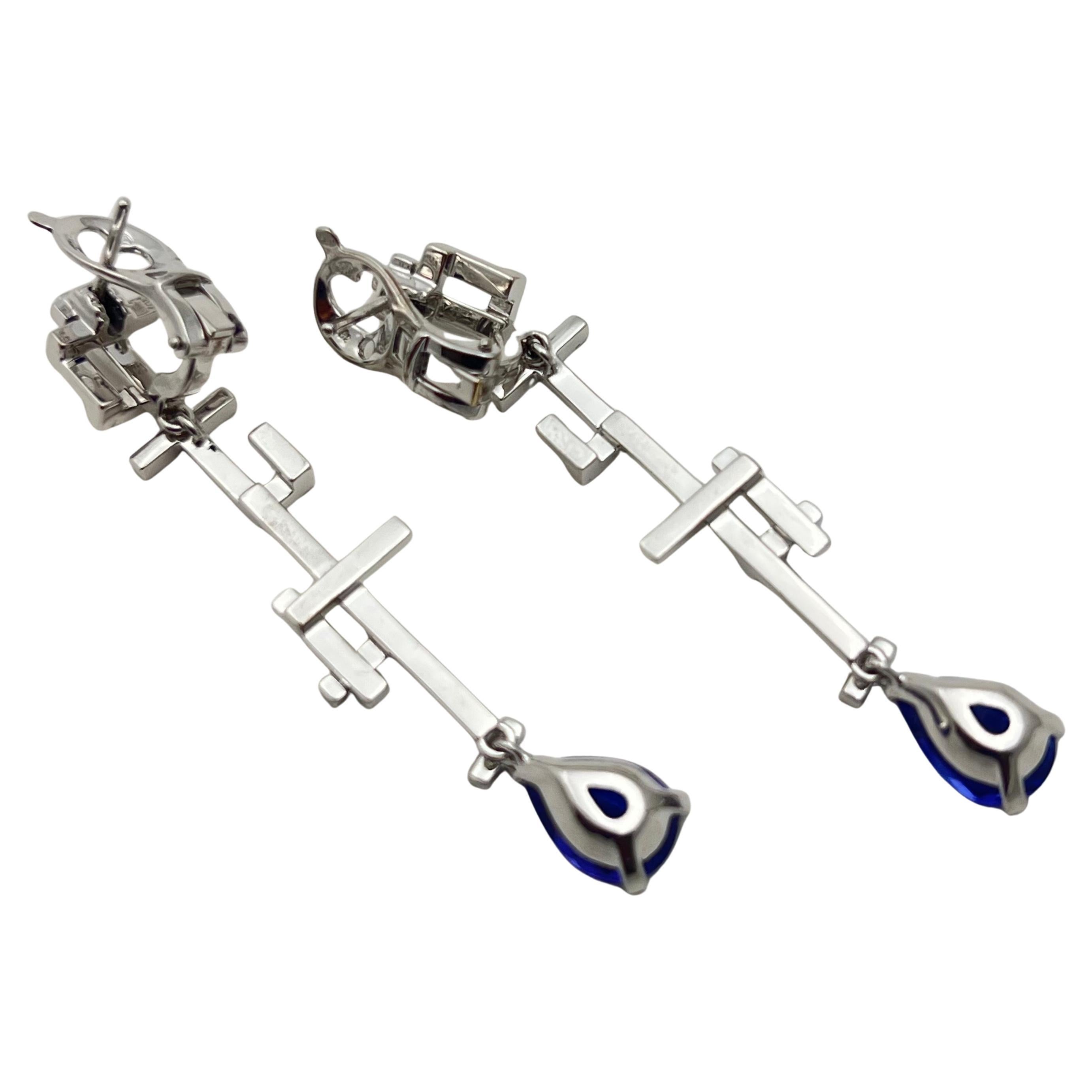 Lorenz Baumer Boucles d'oreilles Tetris en or blanc 18 carats diamant Tanzanite Pour femmes en vente