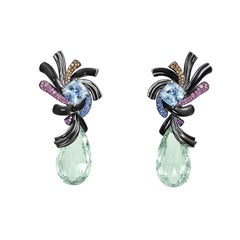 Lorenz Bäumer Green Beryls Aquamarine Sapphires White Gold Drop Earrings