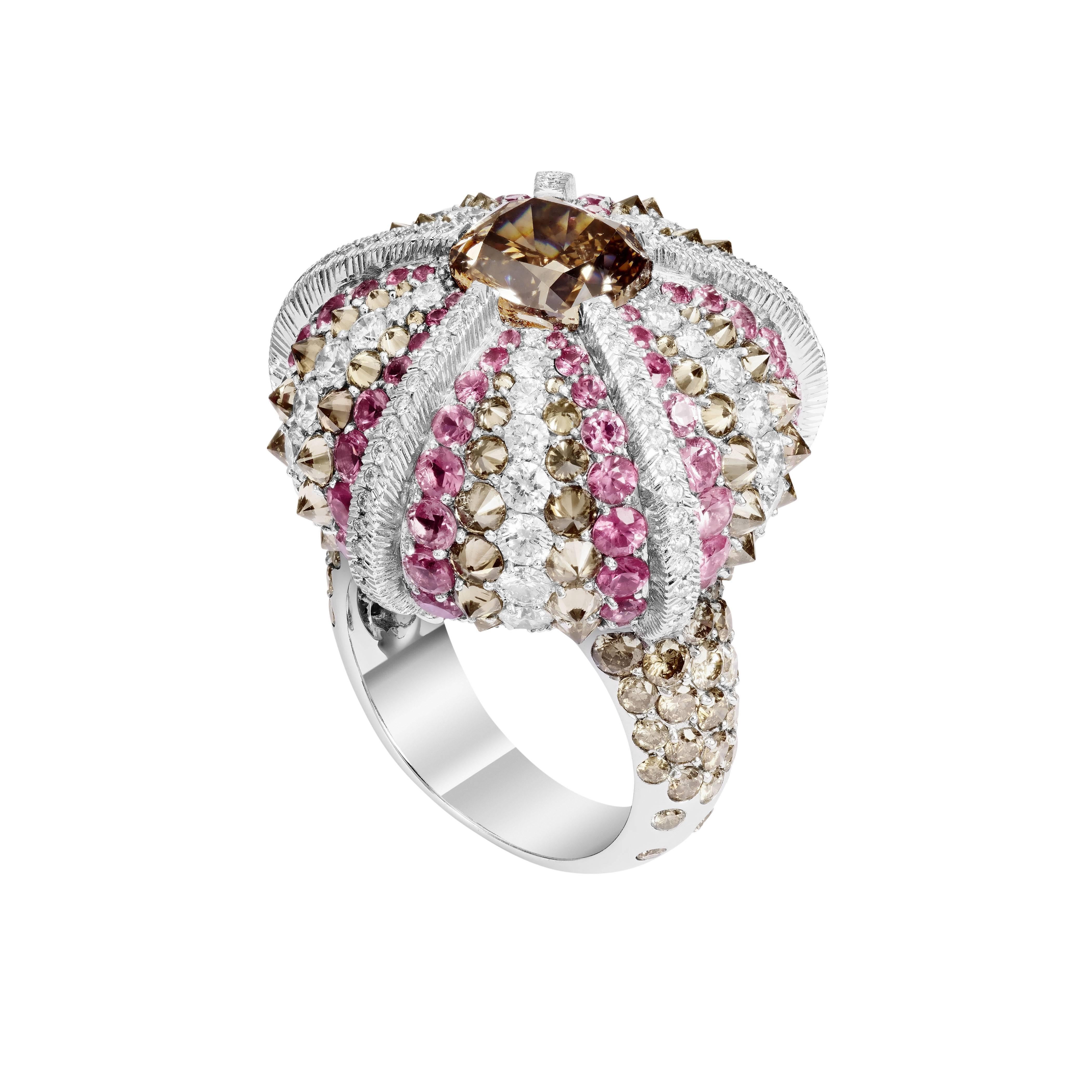 Lorenz Bäumer Pink Sapphire Sea Urchin Diamonds Gold Cocktail Ring For Sale