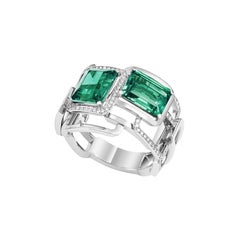 Lorenz Bäumer Unique GRS Certified Emeralds Diamonds White Gold Mosaic Ring