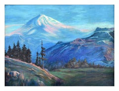 Mt. Shasta-Landschaft des frühen 20. Jahrhunderts in Öl auf Illustrationskarton