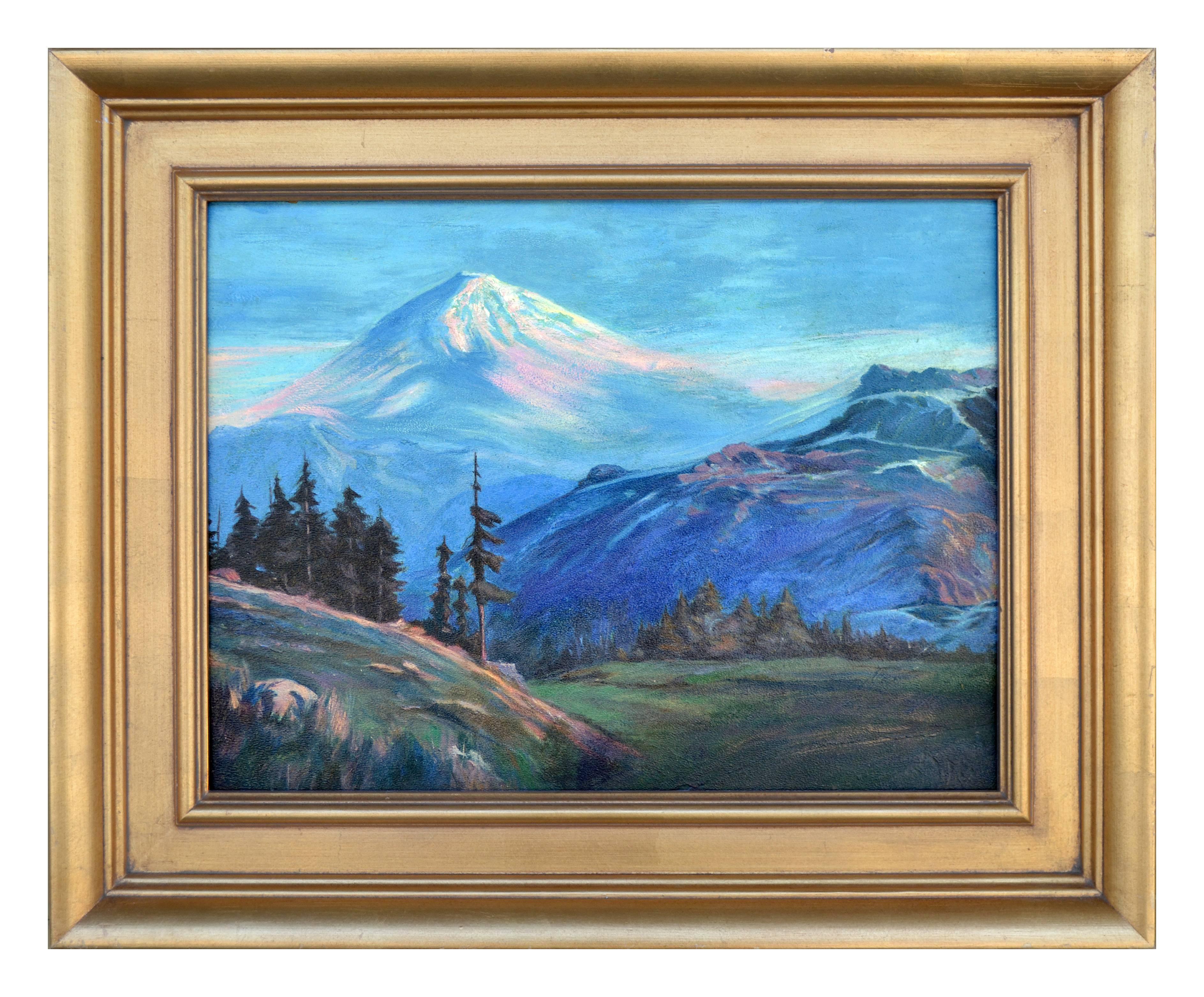 Early 20th Century Mt. Shasta Landscape in Oil on Illustration Board