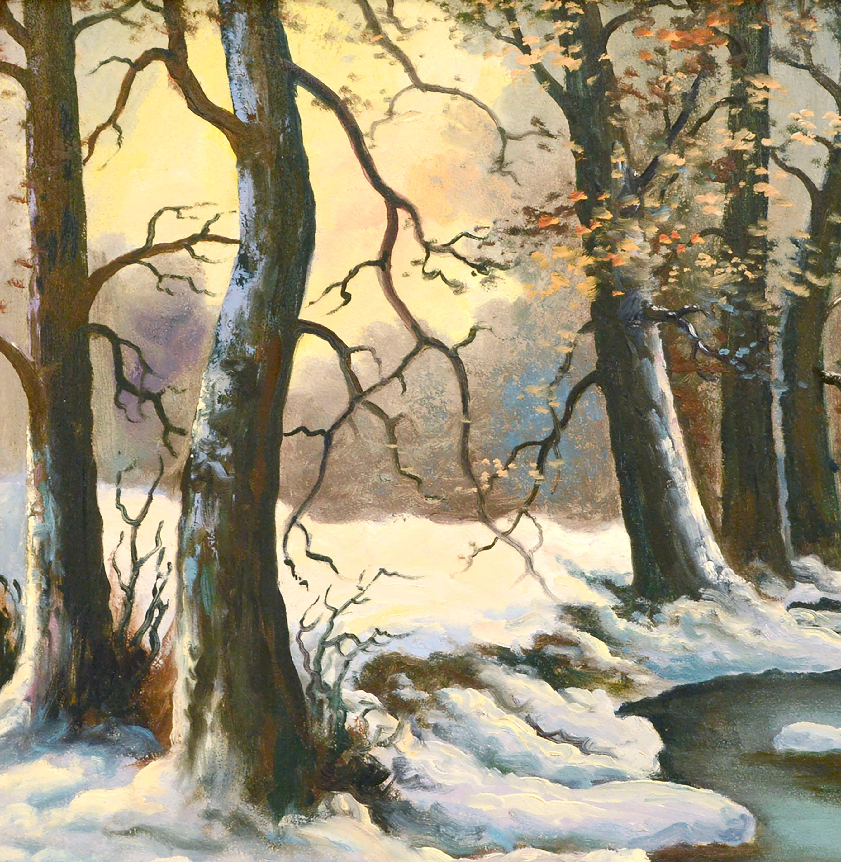 Winter Stream lgemlde-Landschaft aus der Mitte des Jahrhunderts  (Braun), Landscape Painting, von Lorenz E. Griffith