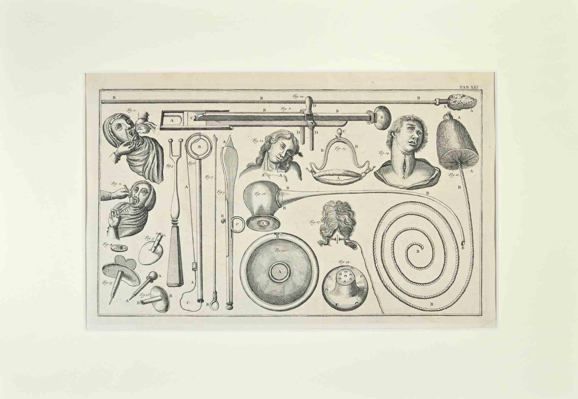 Human Anatomy from the Suite Institutiones Chirurgicae by Lorenz Heister. Amsterdam, Janssonius-Waesberg, 1750.

Etching on paper.

The work belongs to the Latin edition of the famous work by the founder of modern surgery, first published in 1718.