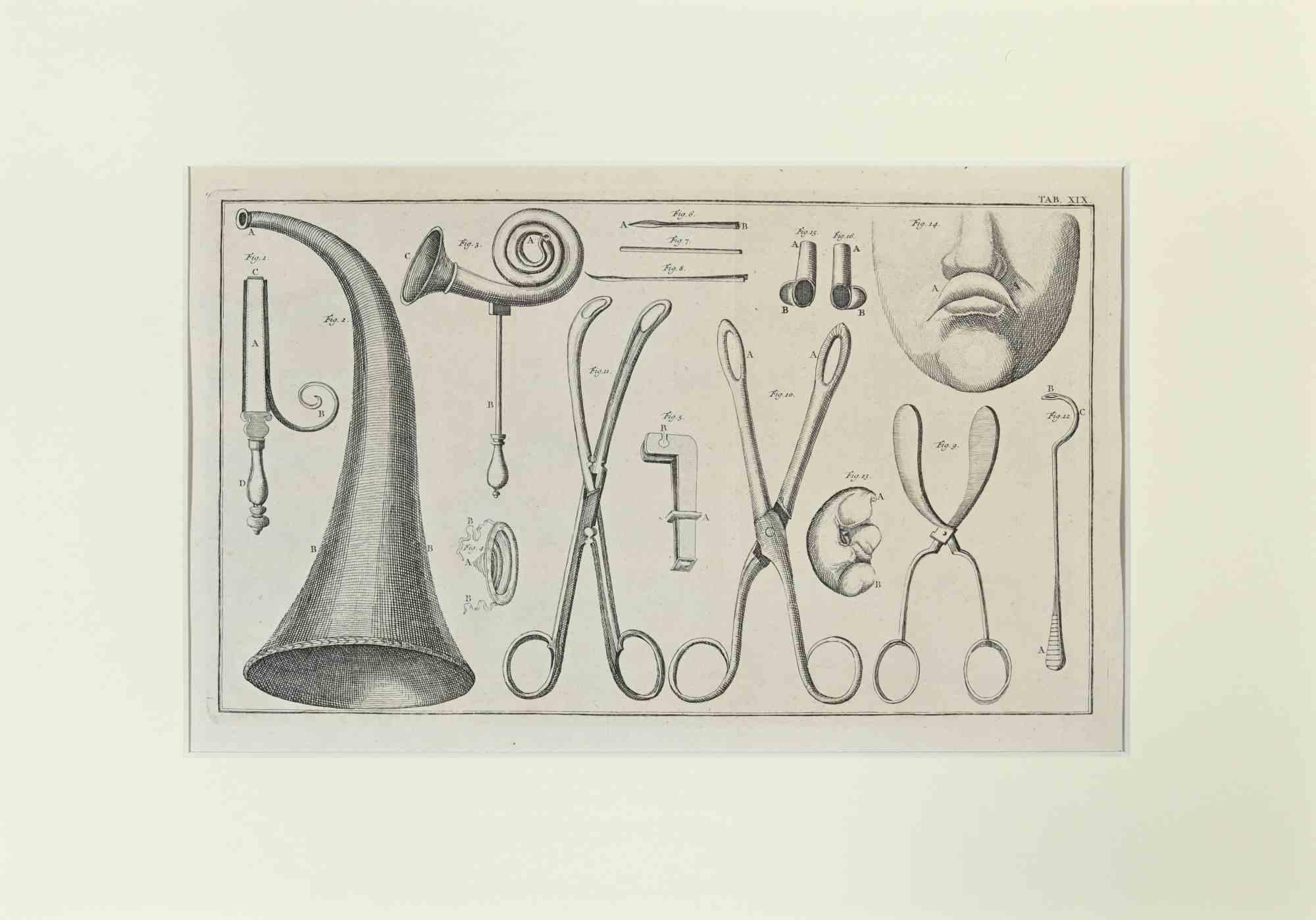 Surgical Treatements is part of the suite realized by Lorenz Heister in the series of Institutiones Chirurgicae, Amsterdam, Janssonius-Waesberg, 1750.

Etching on paper.

The work belongs to the Latin edition of the famous work by the founder of