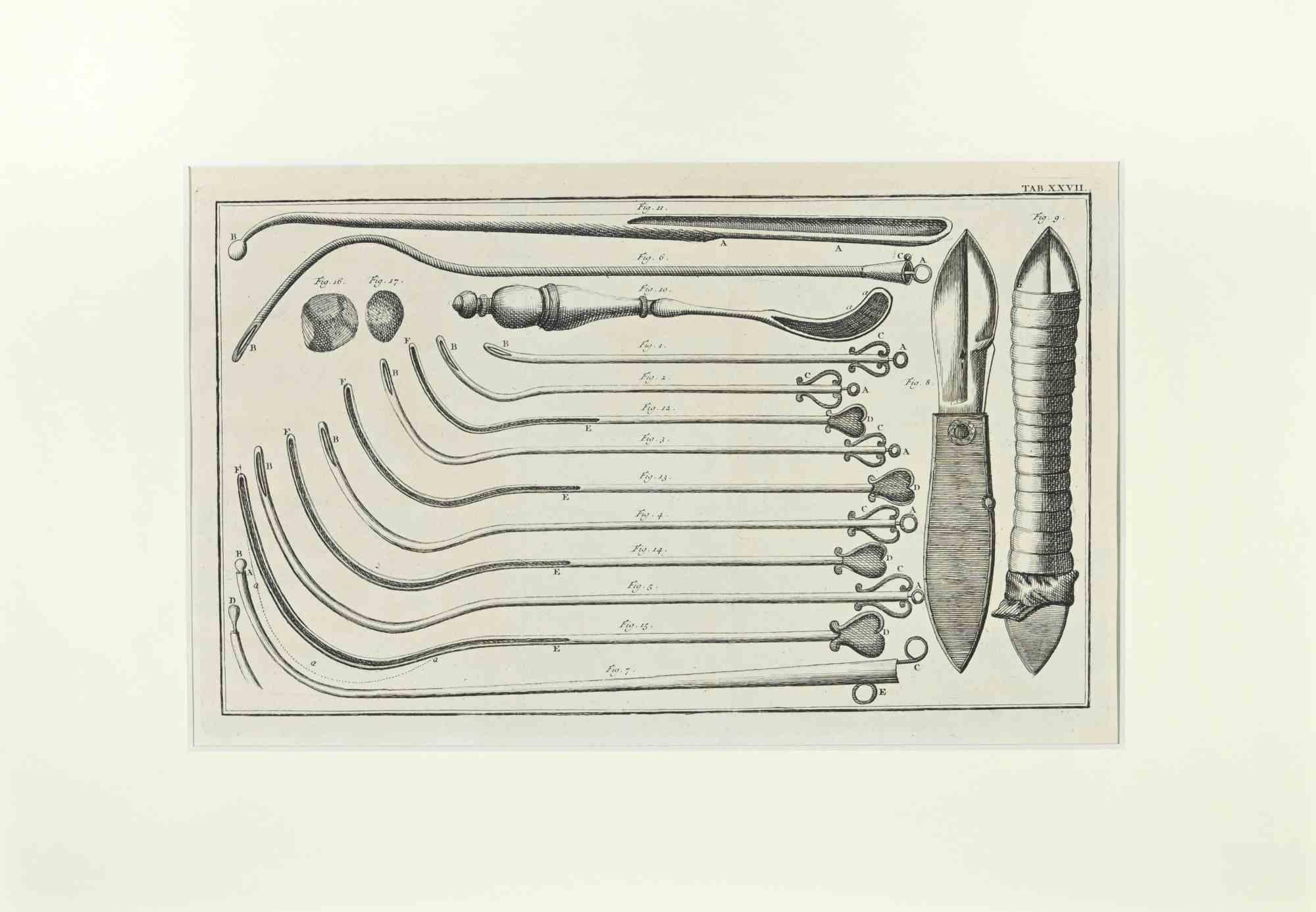 Instruments médicaux - gravure de Lorenz Heister - 1750