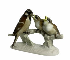 Lorenz Hutschenreuther Hand Painted Porcelain Group Sculpture of Sparrows Birds