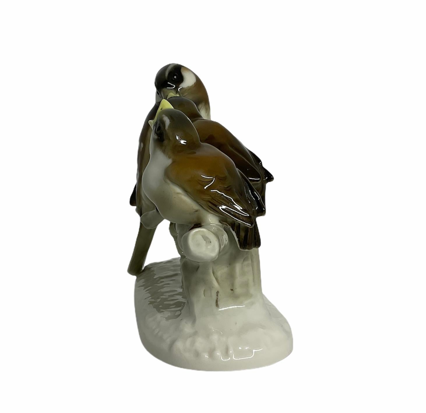 Hand-Painted Lorenz Hutschenreuther Hand Painted Porcelain Group Sculpture of Sparrows Birds For Sale