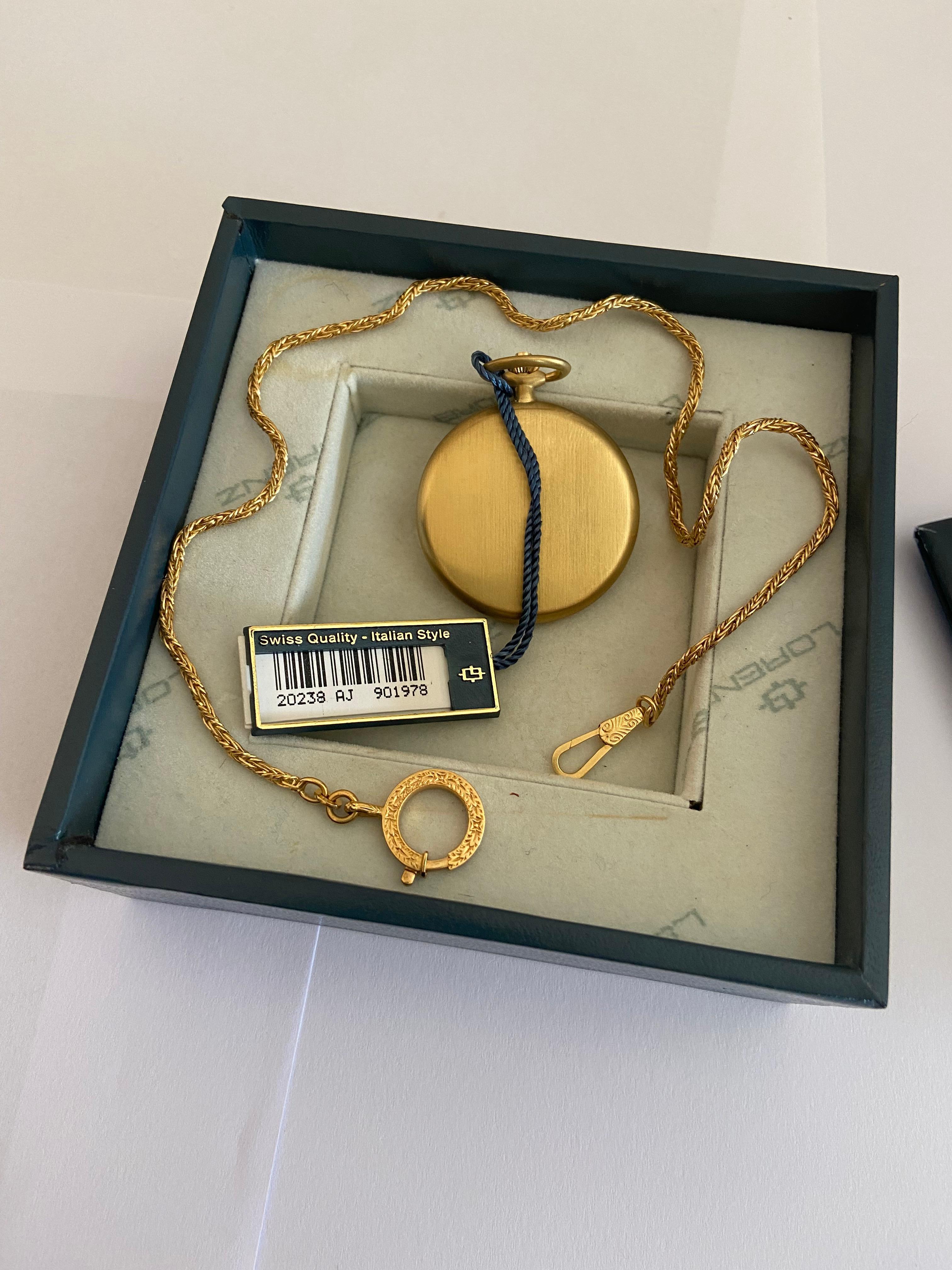 Lorenz Pocket Watch and Chain, all in 18 kt Gold, gift never used, Italy, 1990 For Sale 4