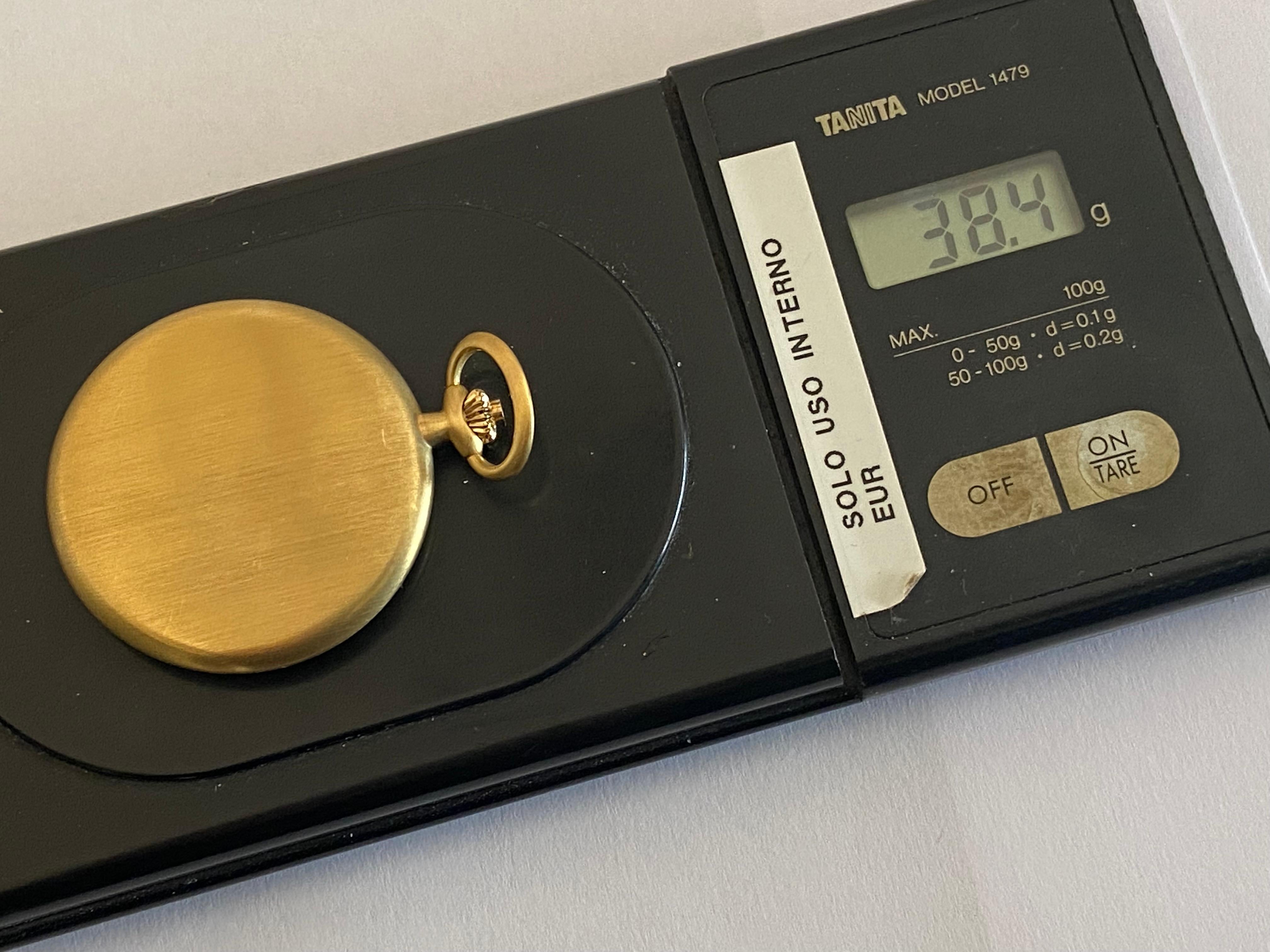 Lorenz Taschenuhr und Kette, alle aus 18 kt Gold, Geschenk, nie benutzt, Italien, 1990 (Schweizerisch) im Angebot