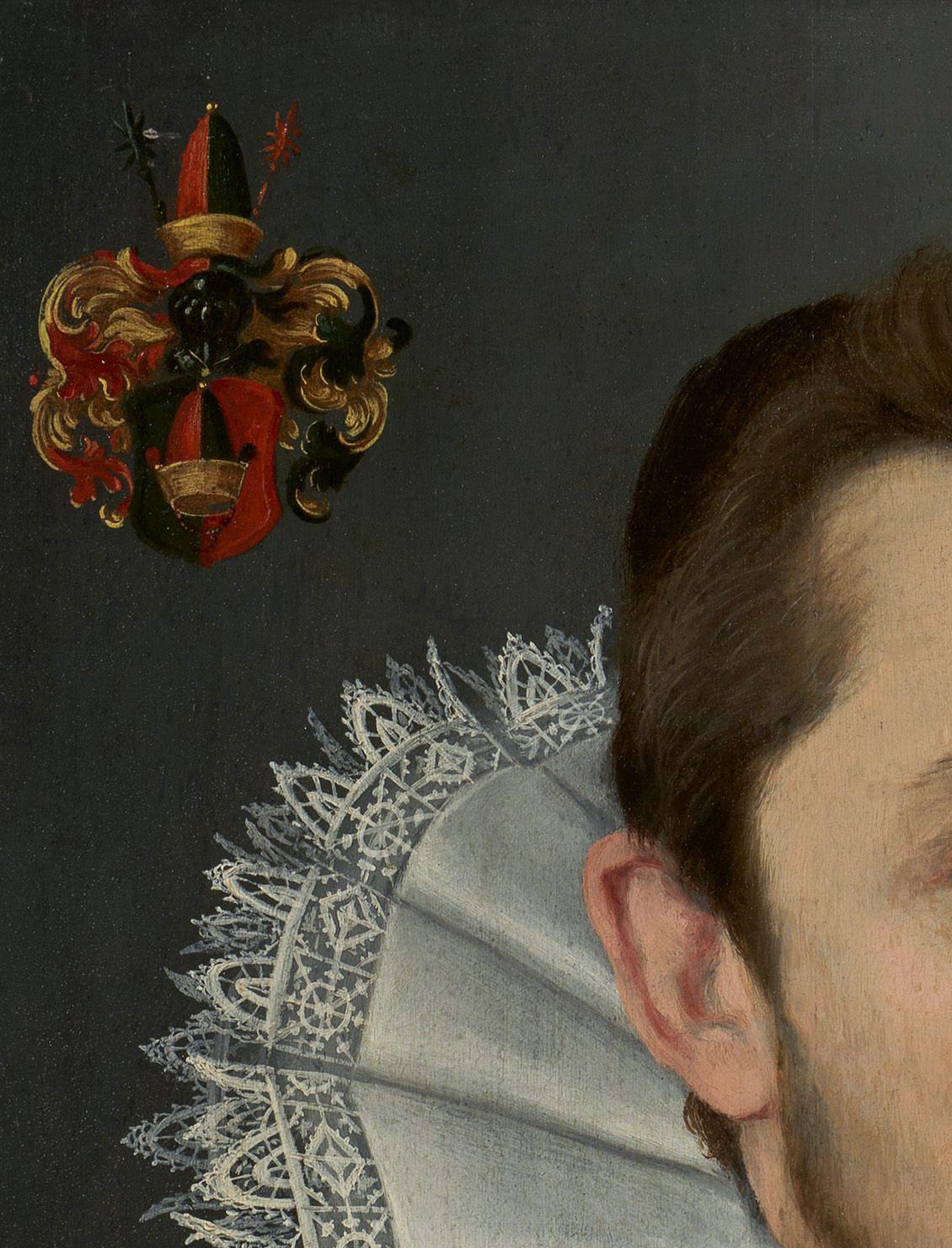 Porträt von Heinrich Mühlegg, Monogrammiert & datiert 1600, Öl auf Tafel, Gentleman 1