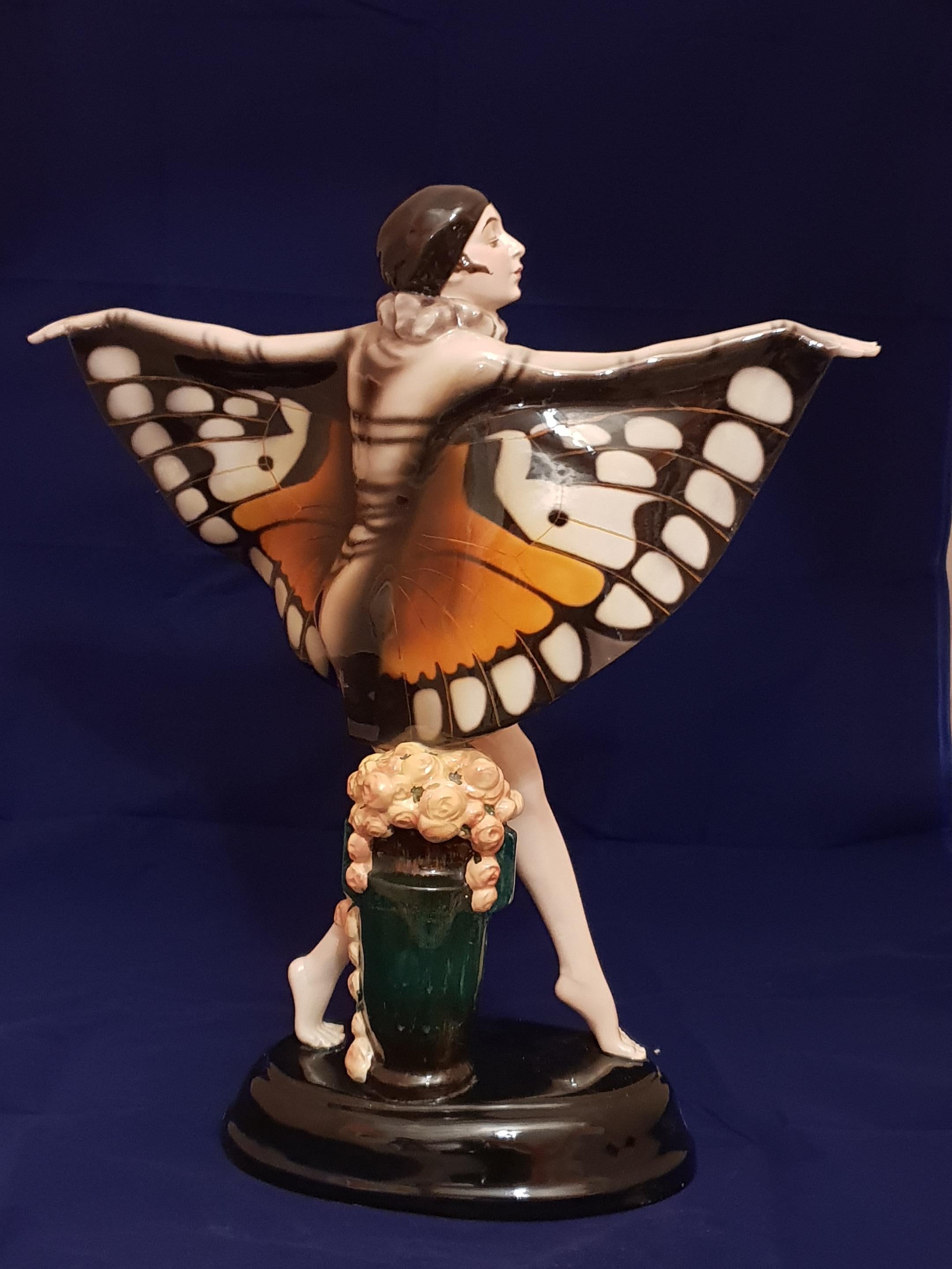 Austrian  Lorenzl Josef, Goldscheider, Art Deco Butterfly Dancer Sculpture Ceramic, 1922