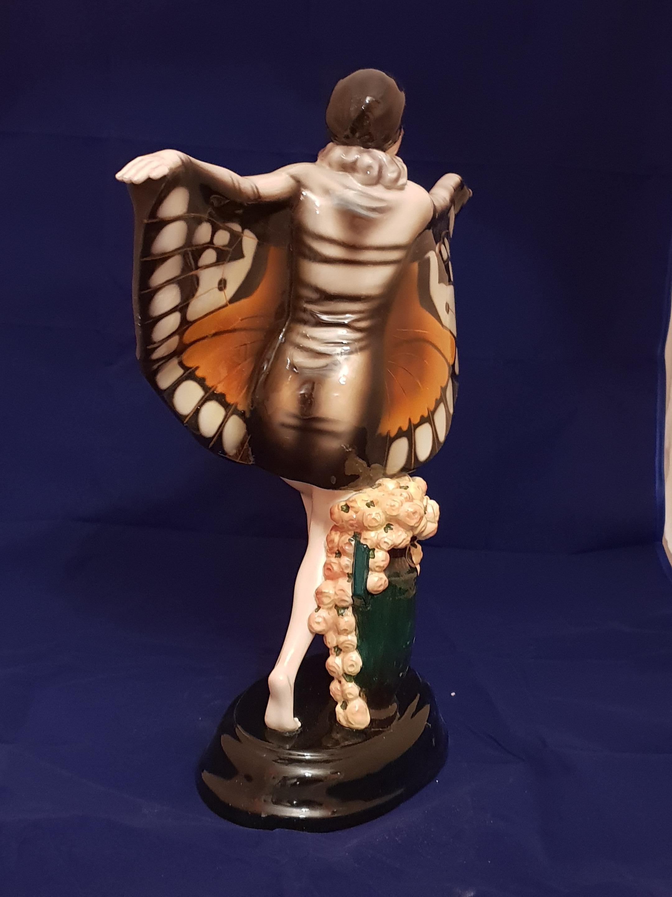  Lorenzl Josef, Goldscheider, Art Deco Butterfly Dancer Sculpture Ceramic, 1922 In Good Condition In Mondovì cn, Italia