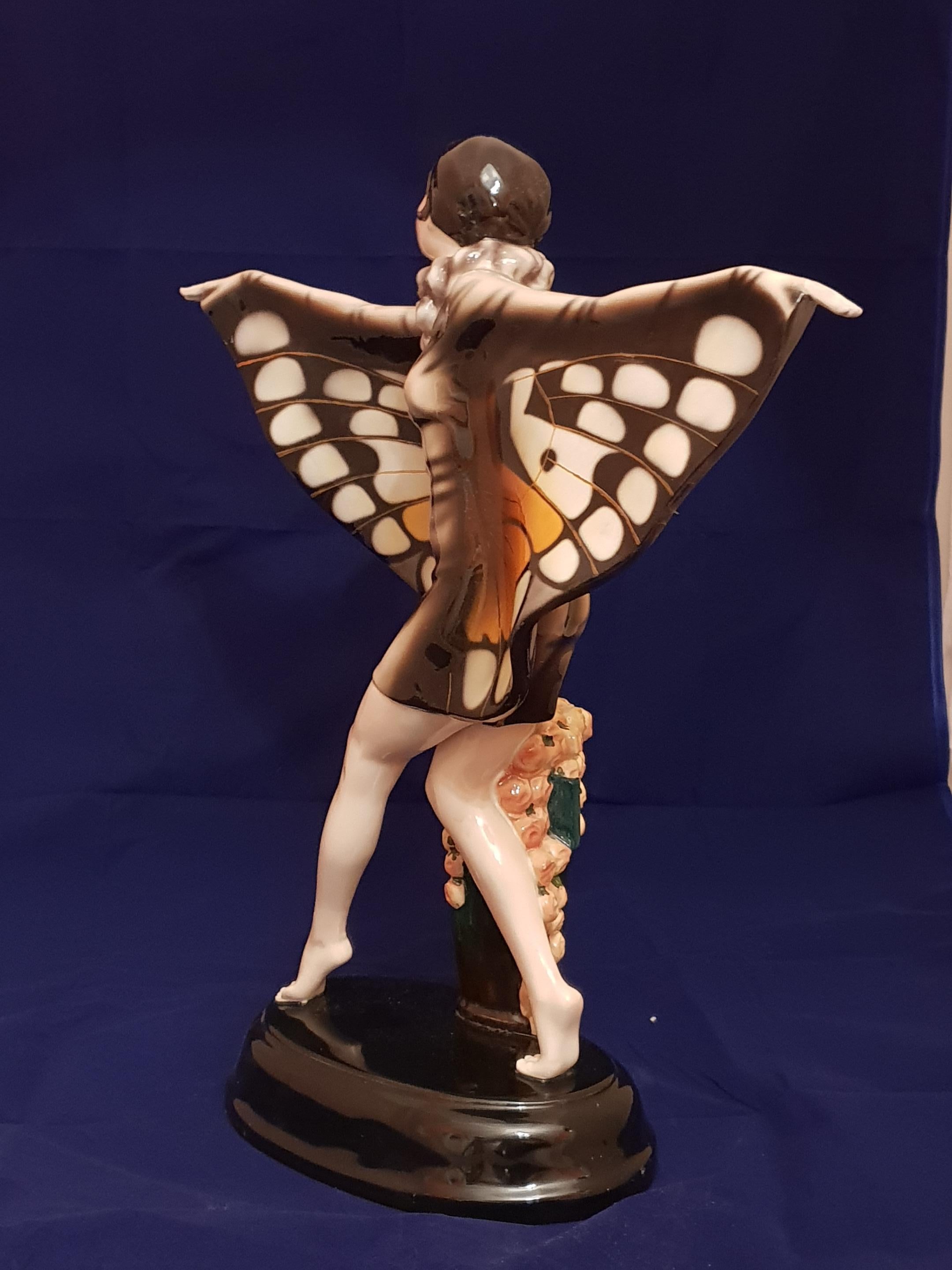 Early 20th Century  Lorenzl Josef, Goldscheider, Art Deco Butterfly Dancer Sculpture Ceramic, 1922