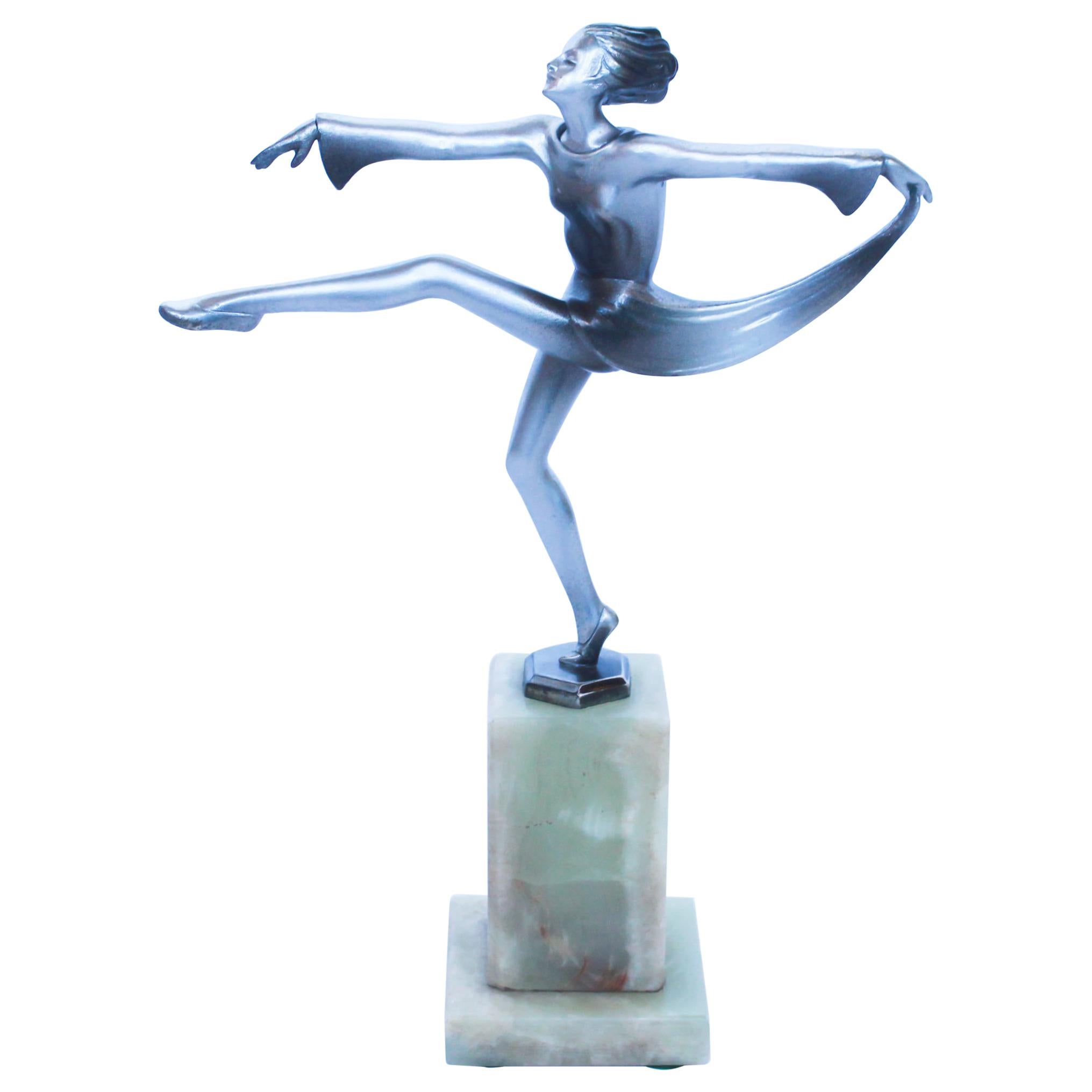 Josef Lorenzl "Scarf Dancer" Bronze Figure on a Onyx Base Signed "J Lor" 
