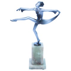 Josef Lorenzl "Scarf Dancer" Bronze Figure on a Onyx Base Signed "J Lor" 