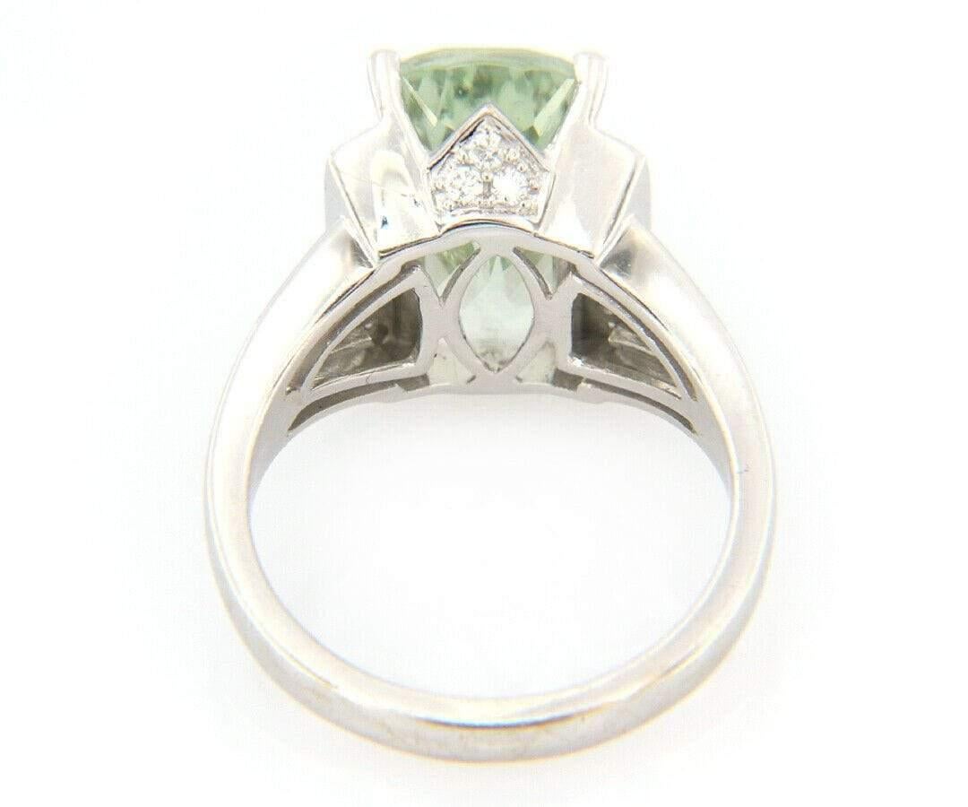 Lorenzo 4.00ct Elongated Cushion Prasiolite and 0.33ctw Diamond Ring in 18kt For Sale 2
