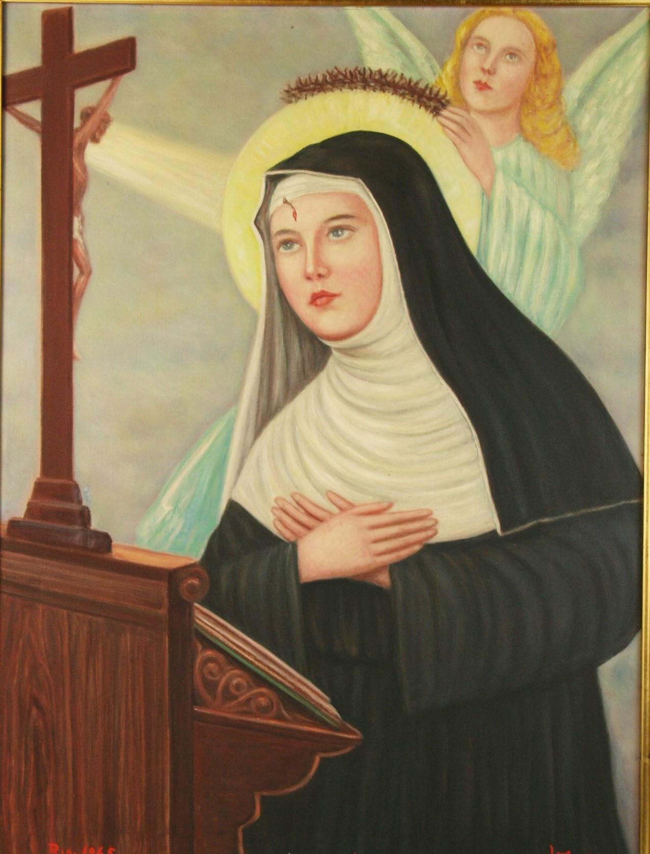 3805 Italian Religious oil painting of saint Rita the first woman stigmata
Image size 21x23
