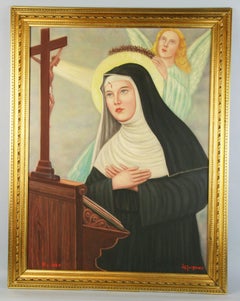 Vintage Saint Rita Stigmata Italian  Religious Painting