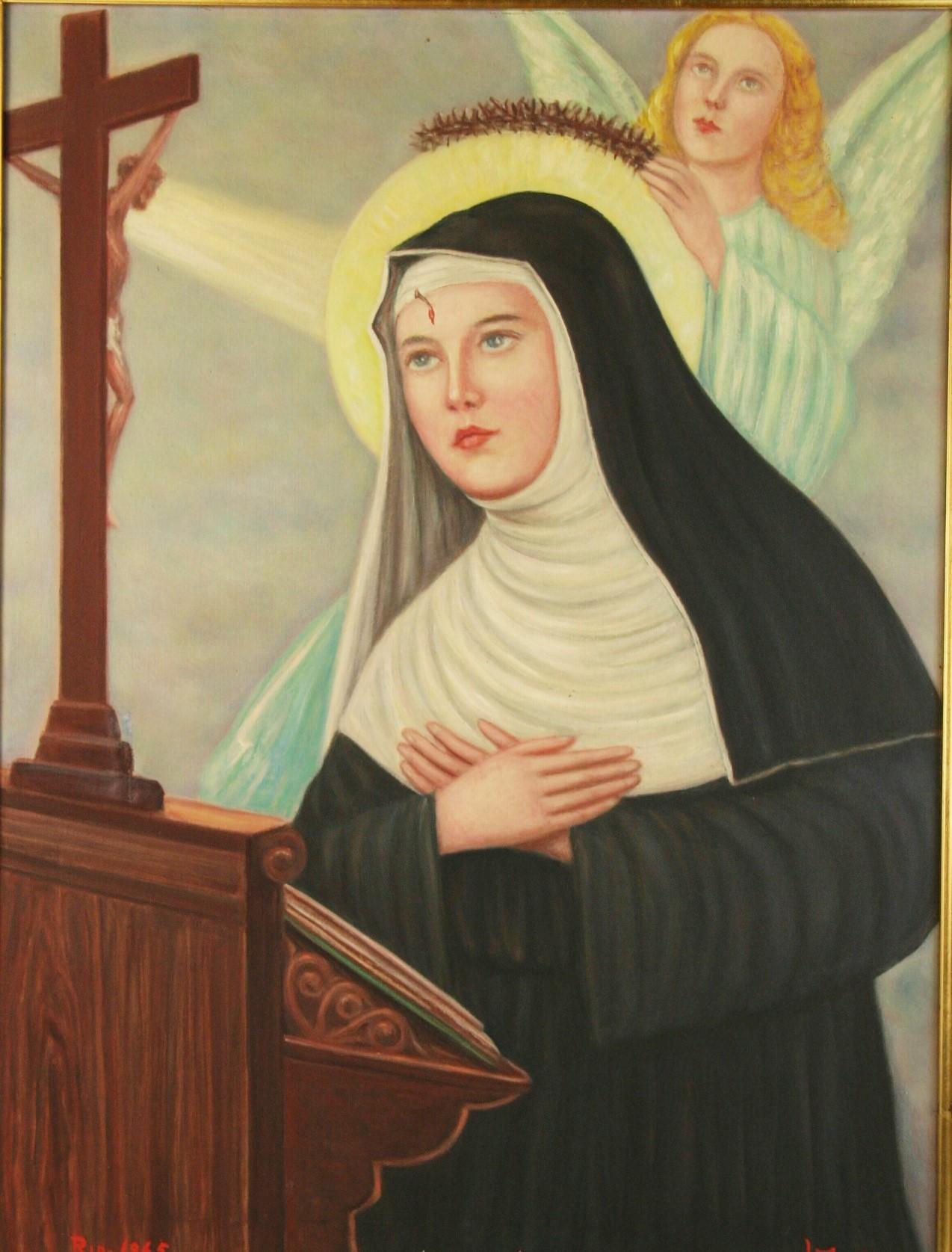 Santa Rita Estigmata Italiano  Pintura religiosa - Painting de Lorenzo Avignoni