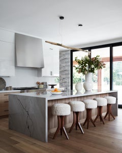 Lorenzo Bar Stool, Shearling Oak Bar Stool by Christian Siriano