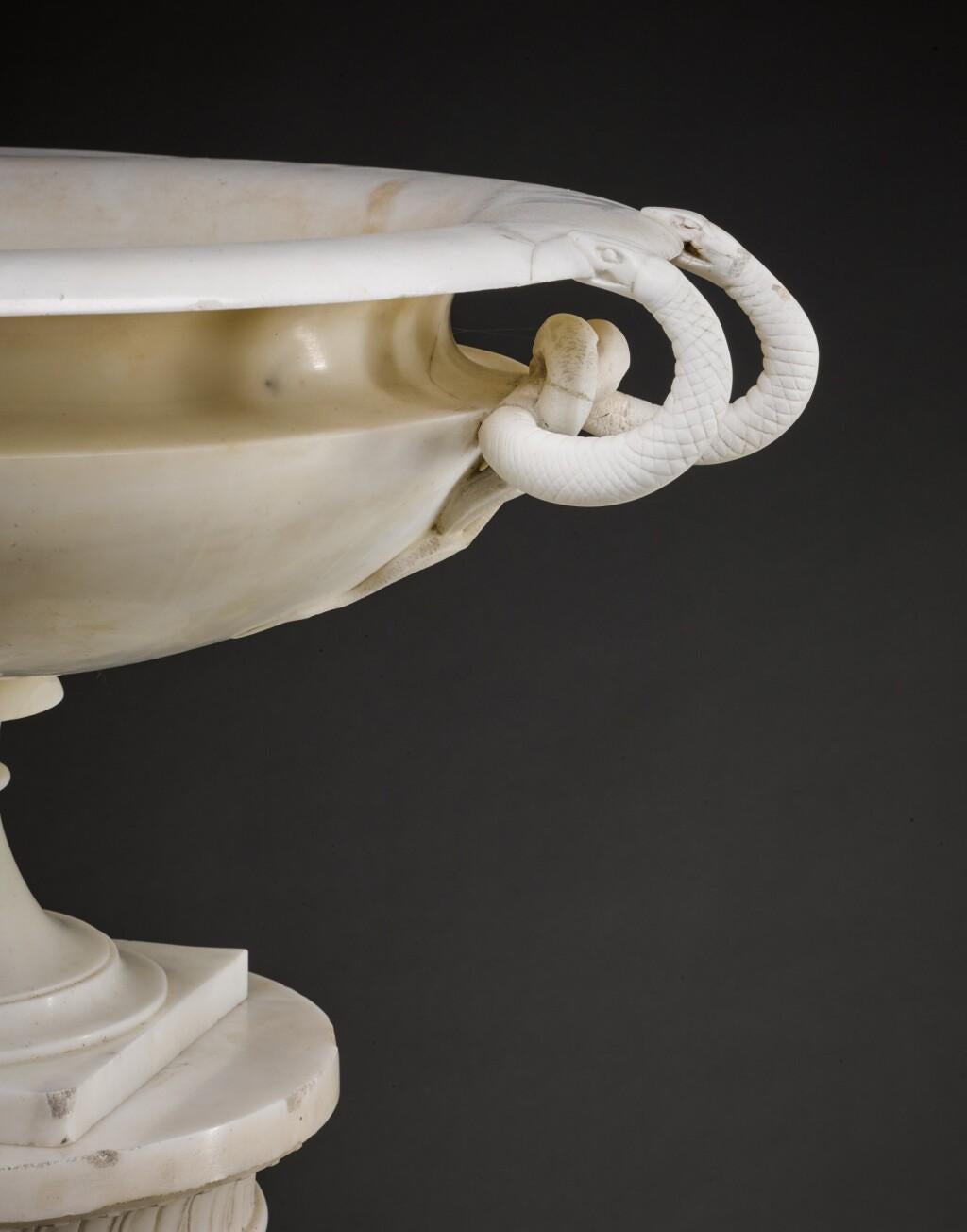 Lorenzo Bartolini Neo Classical Statuary Marble Snake Handled Tazza and Column In Fair Condition For Sale In London, by appointment only