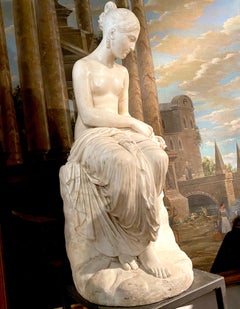 Fine Neoclassical White Marble Sculpture of Seated Nymph 1820