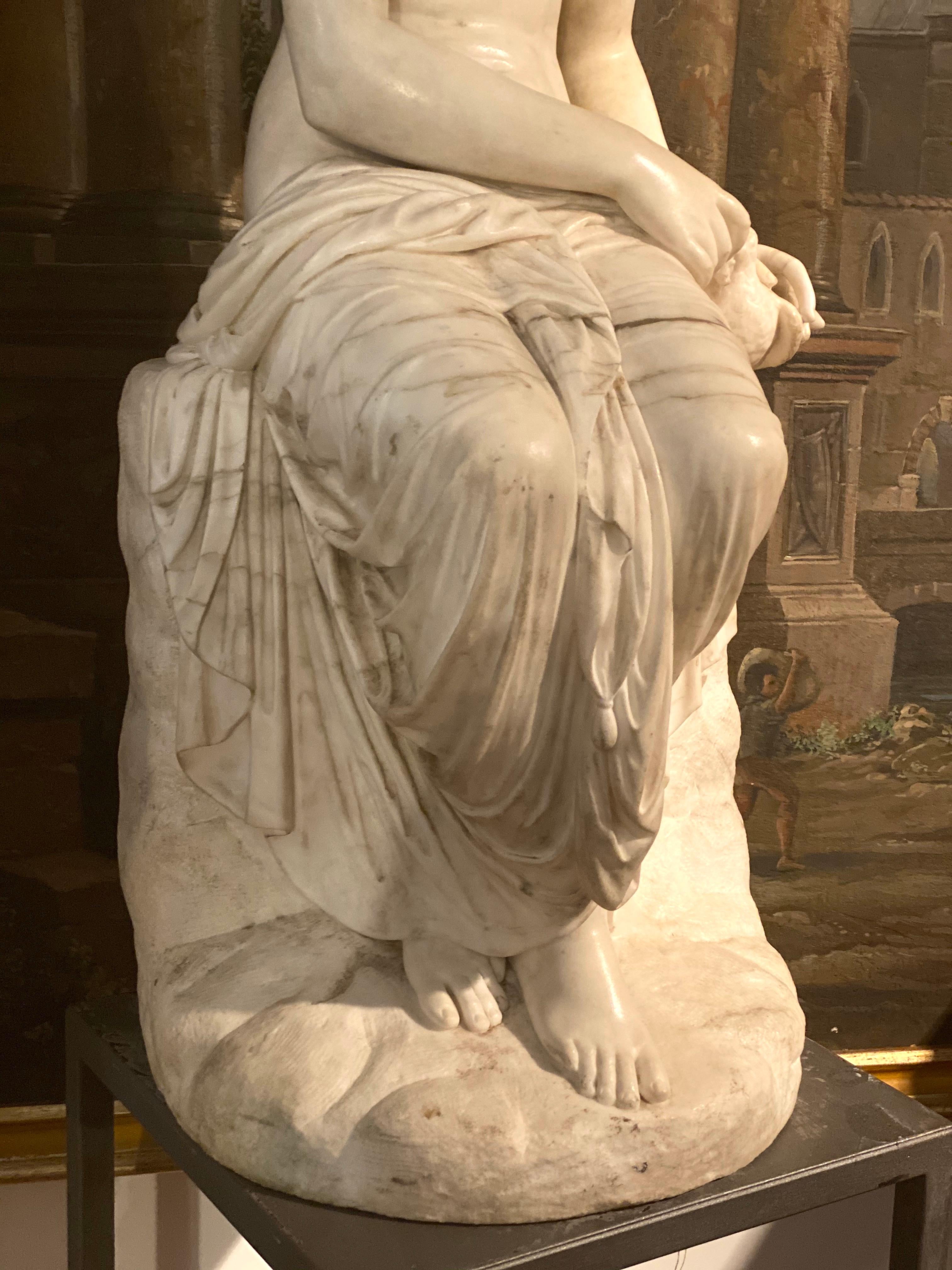 Fine Neoclassical White Marble Sculpture of Seated Nymph  4