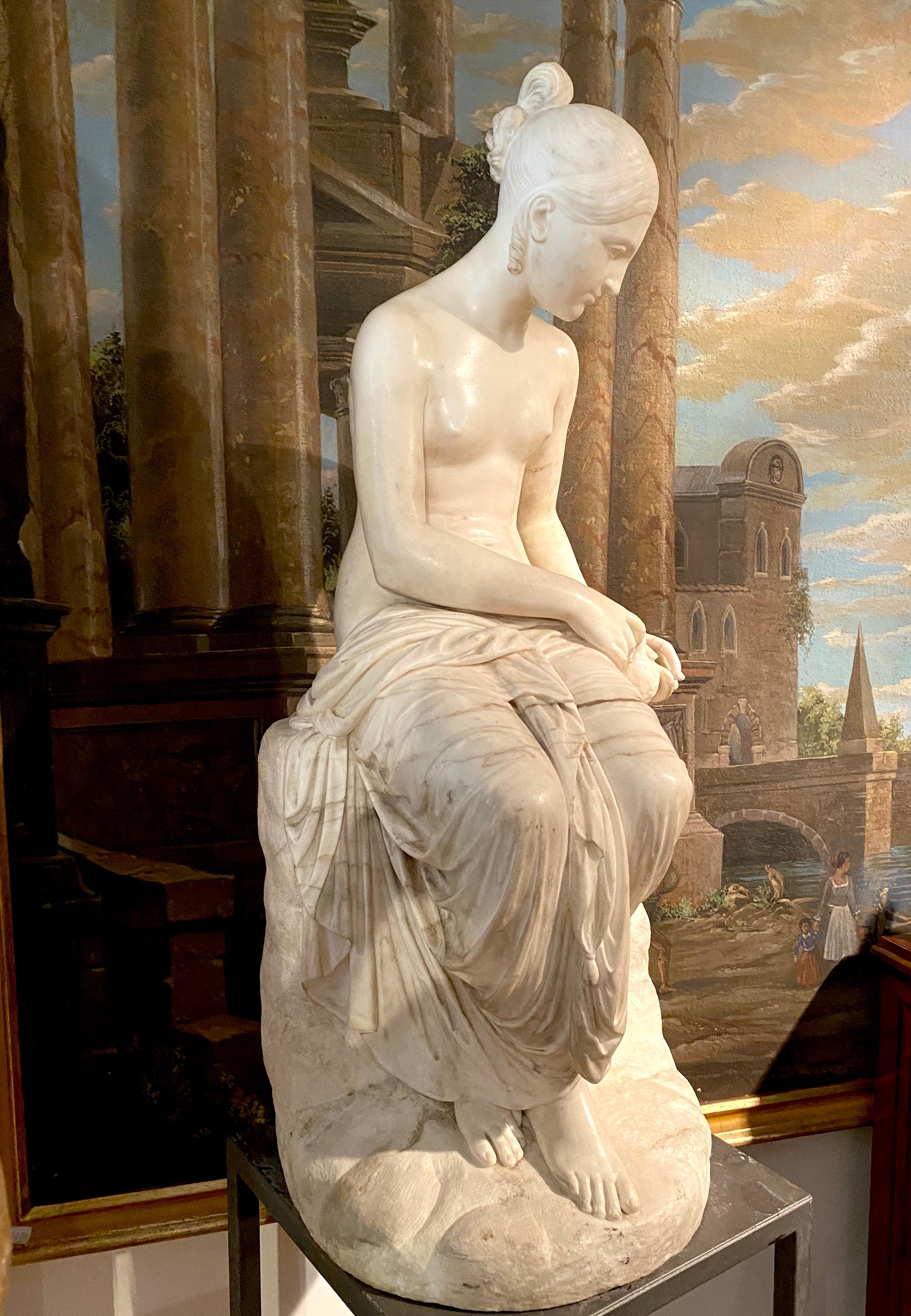 Fine Neoclassical White Marble Sculpture of Seated Nymph  5