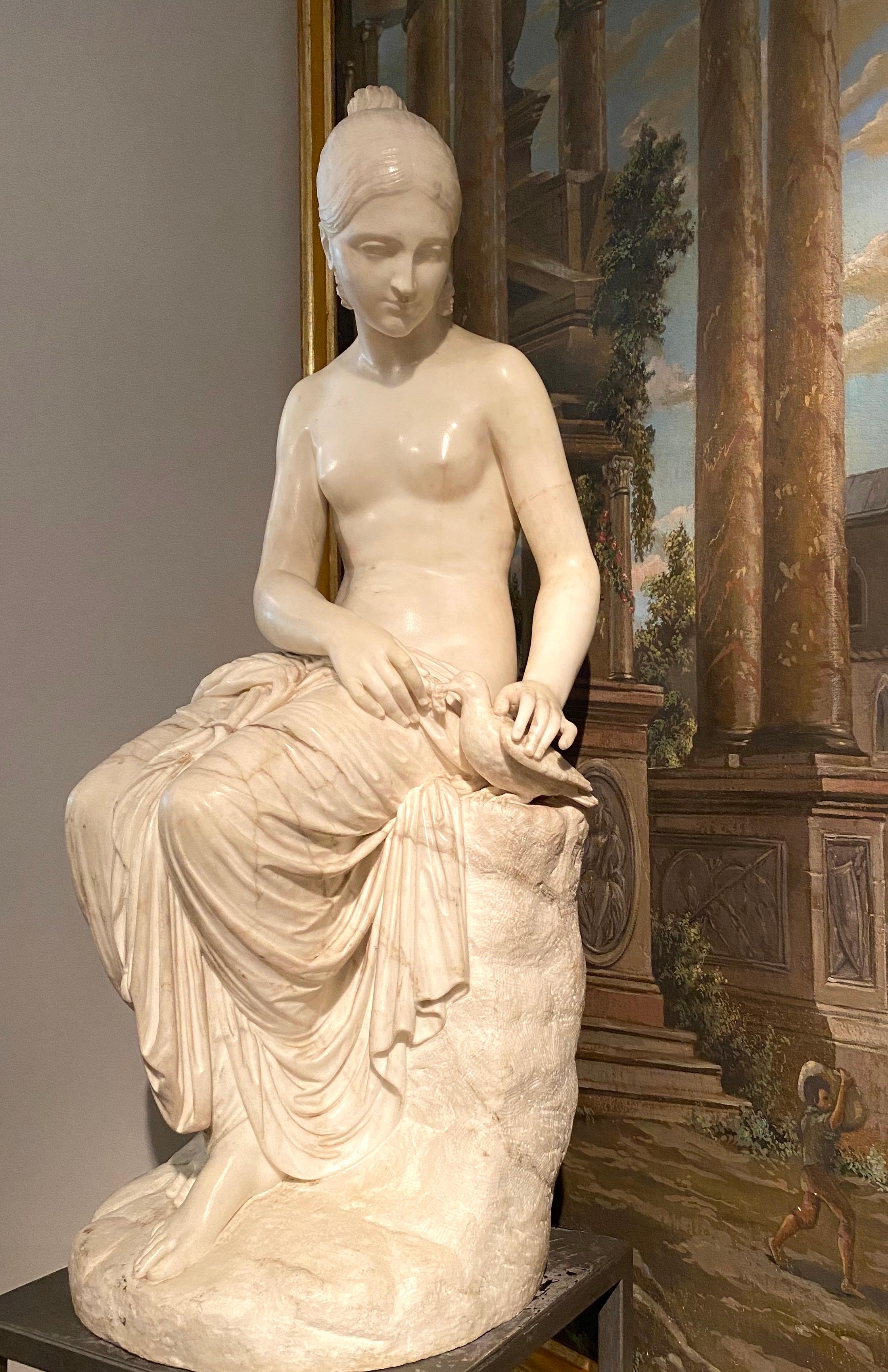 Lorenzo Bartolini Figurative Sculpture - Fine Neoclassical White Marble Sculpture of Seated Nymph 