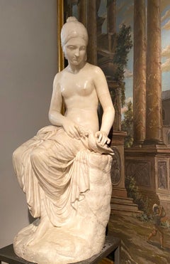 Fine Neoclassical White Marble Sculpture of Seated Nymph 